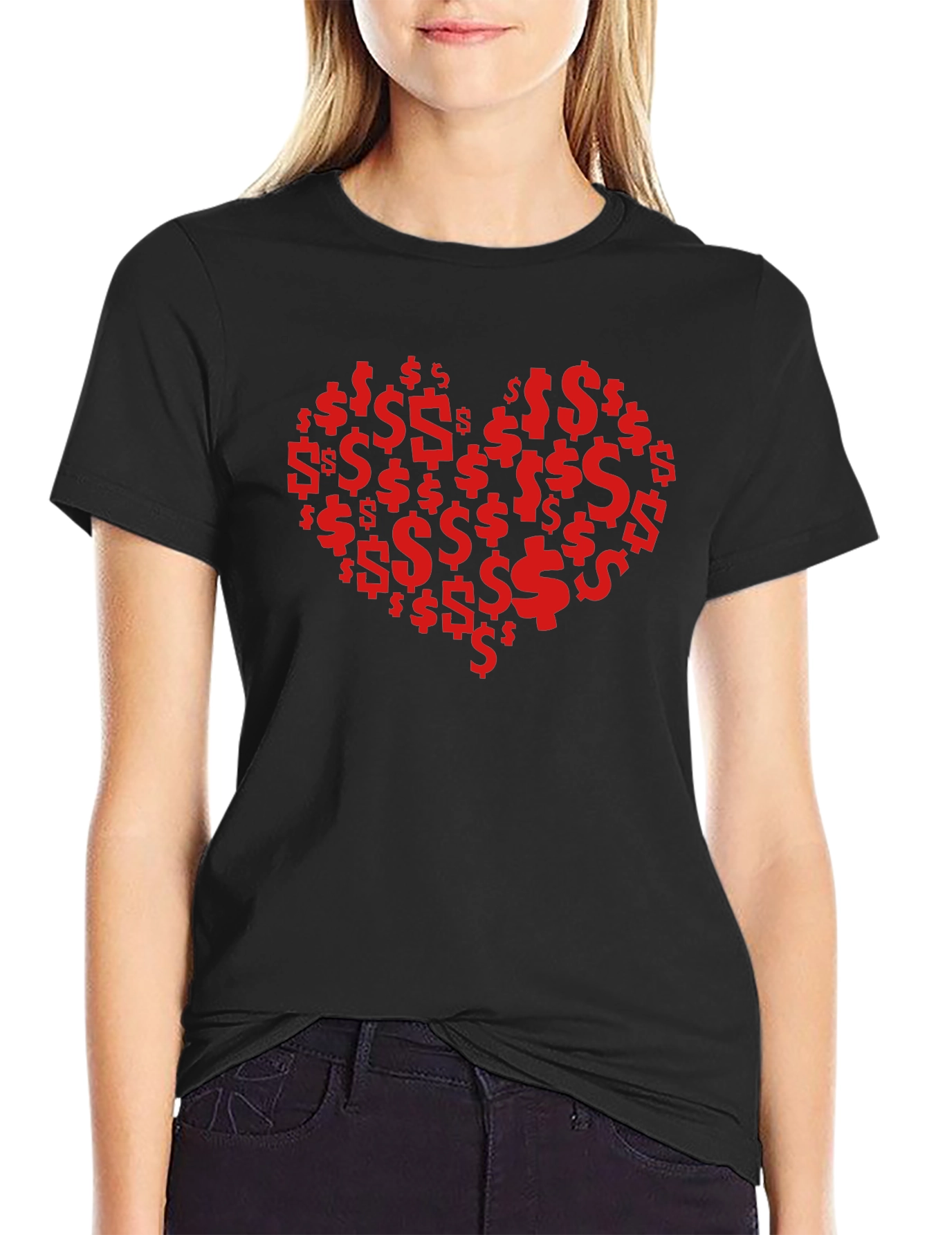 Black Money Heart Tee - Love of Wealth Graphic T-Shirt view 2