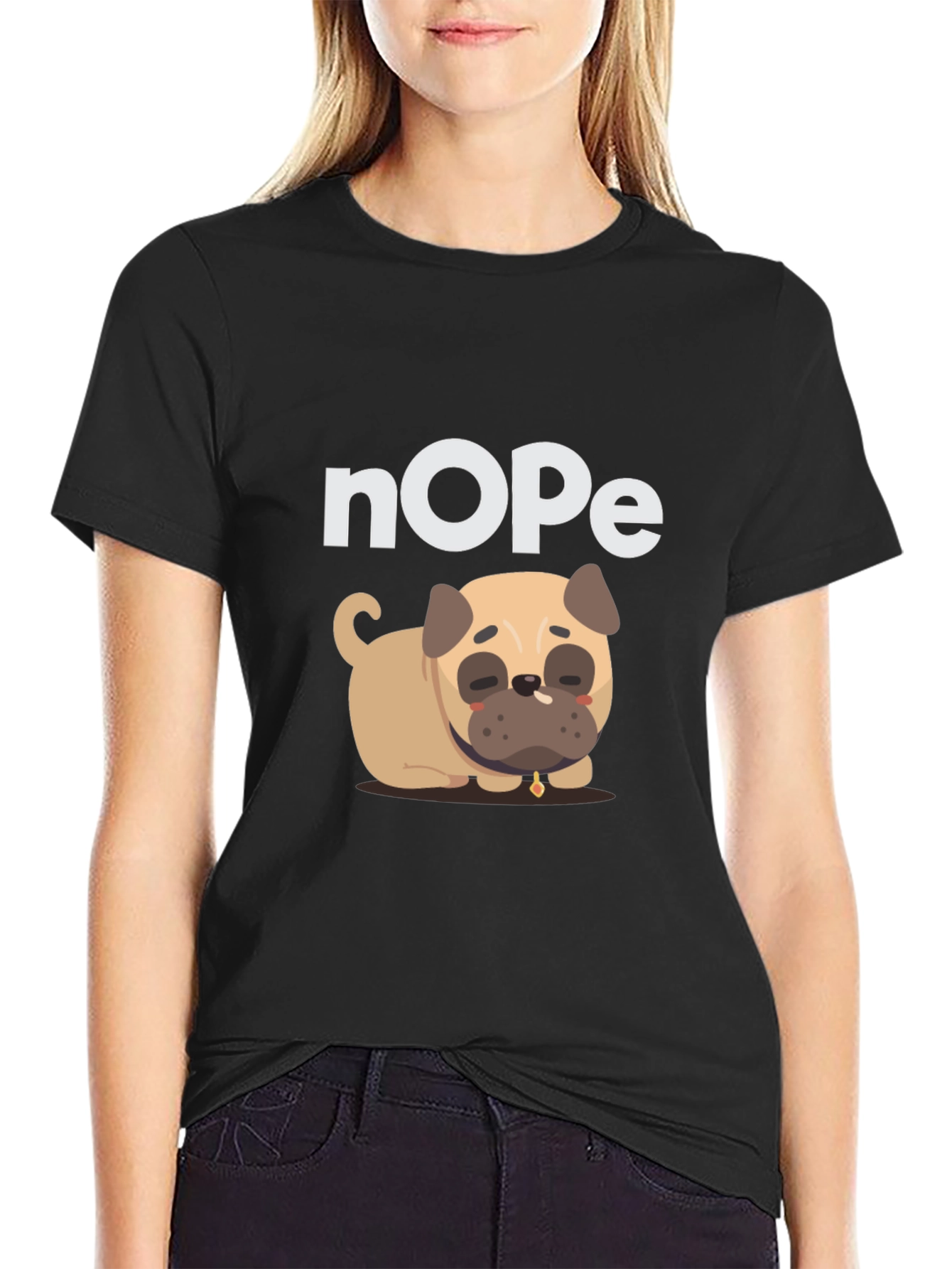 Black Nope Dog T-Shirt - Funny Graphic Tee view 2