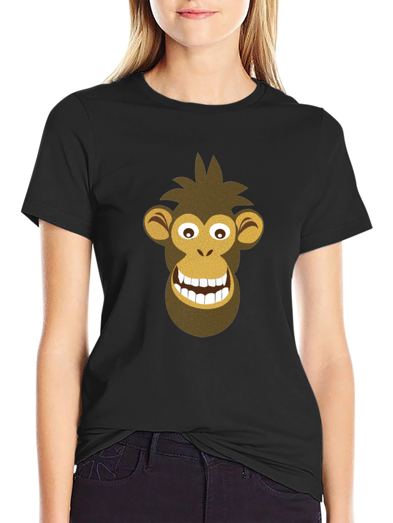 Black Funny Monkey Graphic Tee - Black Cotton Shirt view 2