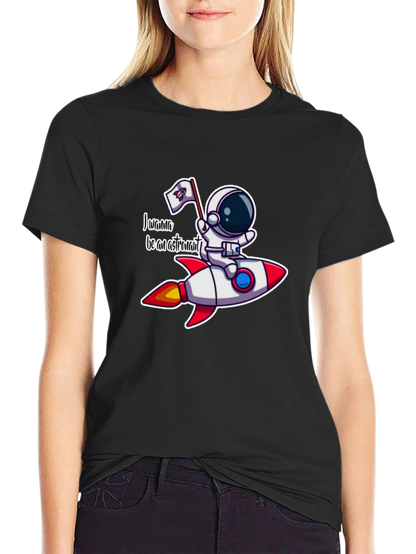 Black Astronaut Rocket T-Shirt - Space Adventure Tee view 2