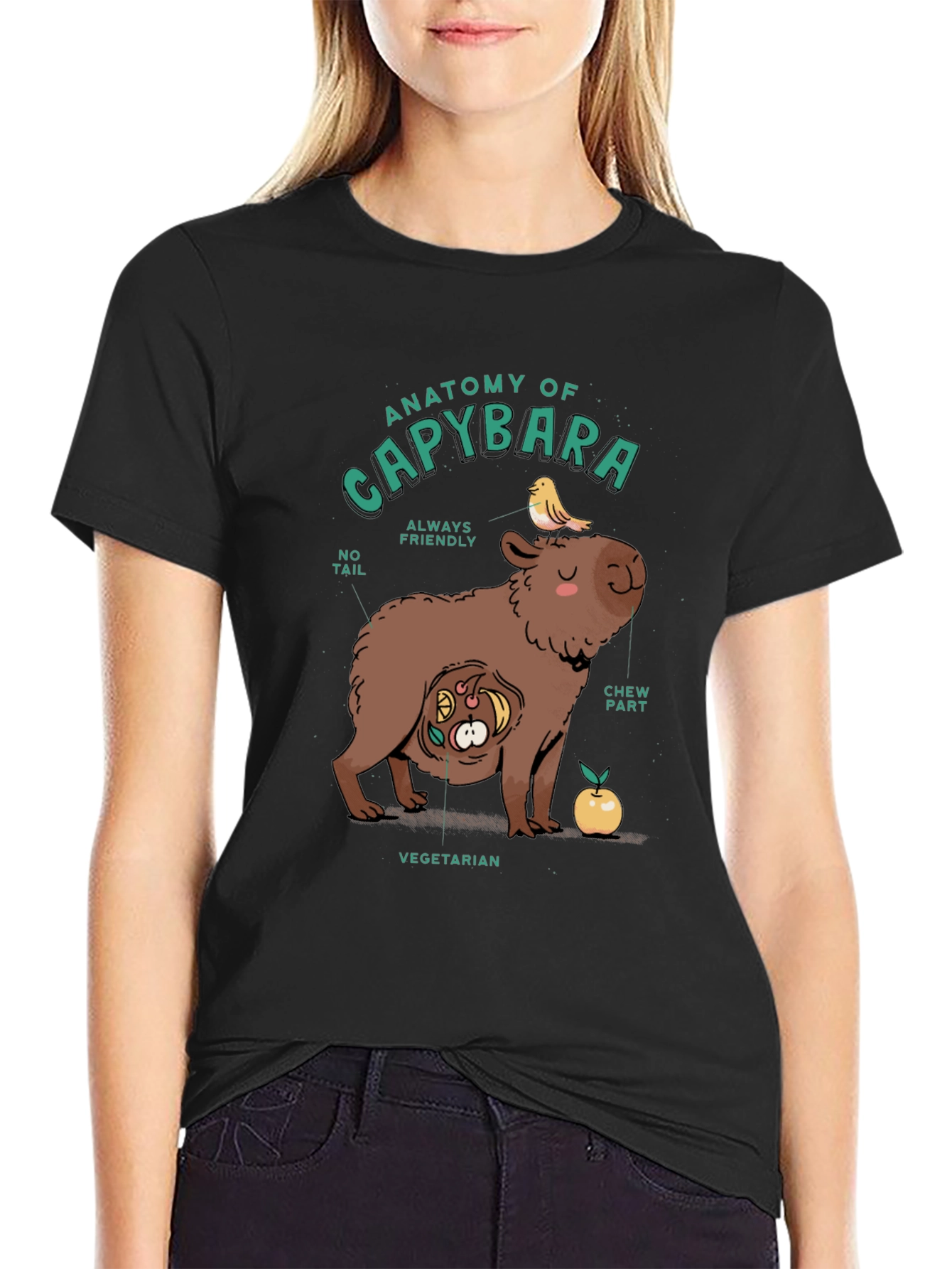 Black Anatomy of a Capybara Graphic T-Shirt view 2