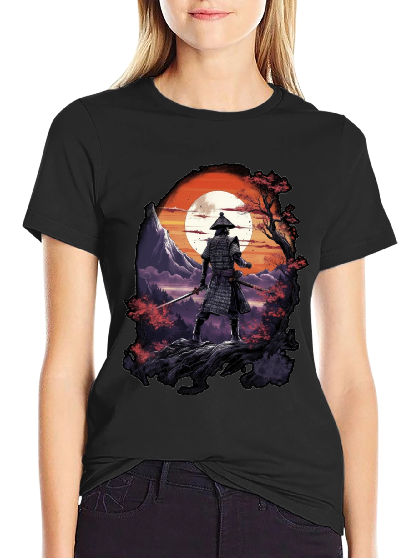Black Samurai Sunset Black T-Shirt view 2