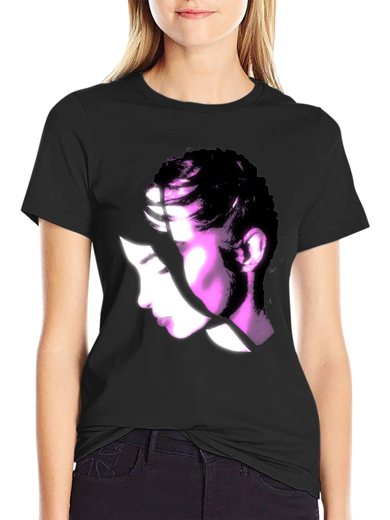 Black Abstract Woman Graphic Black T-Shirt view 2