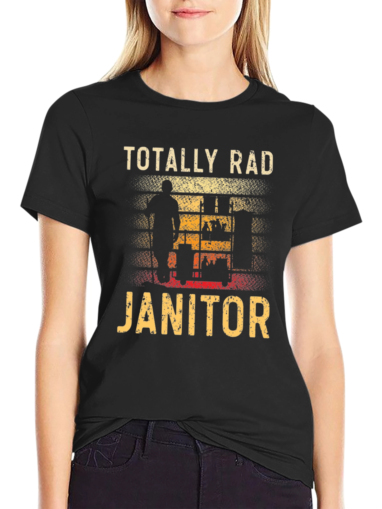 Black Totally Rad Janitor Graphic T-Shirt view 2