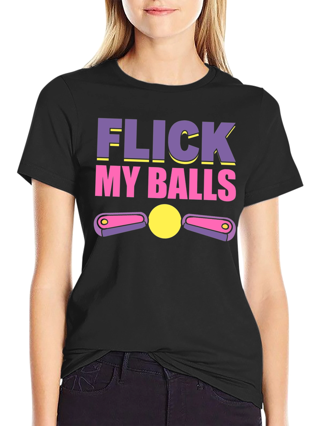 Black Flick My Balls Pinball Humor T-Shirt view 2
