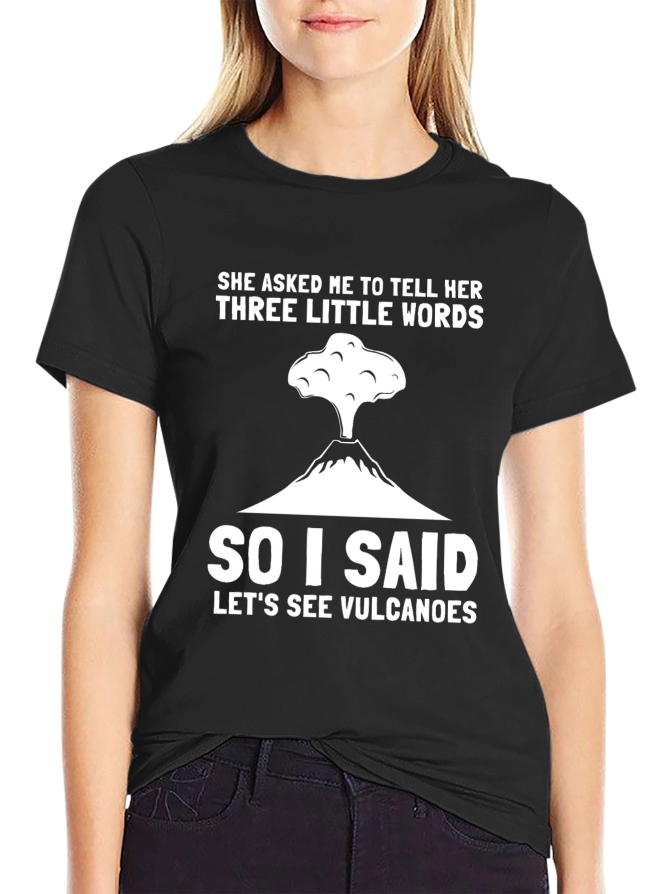 Black Volcano Humor T-Shirt - Three Little Words view 2