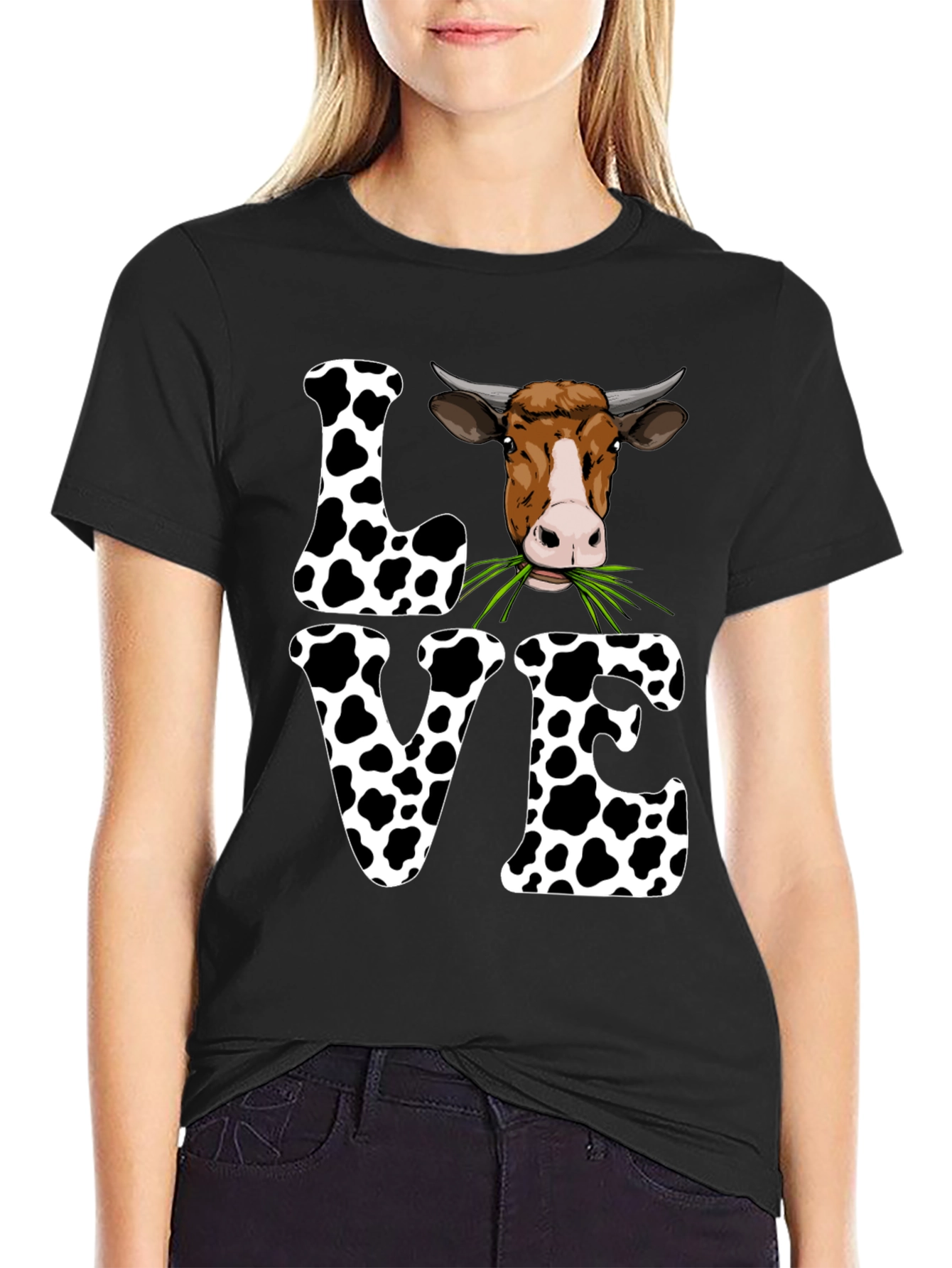Black Cow Love Graphic Tee - Cute Farm Animal T-Shirt view 2