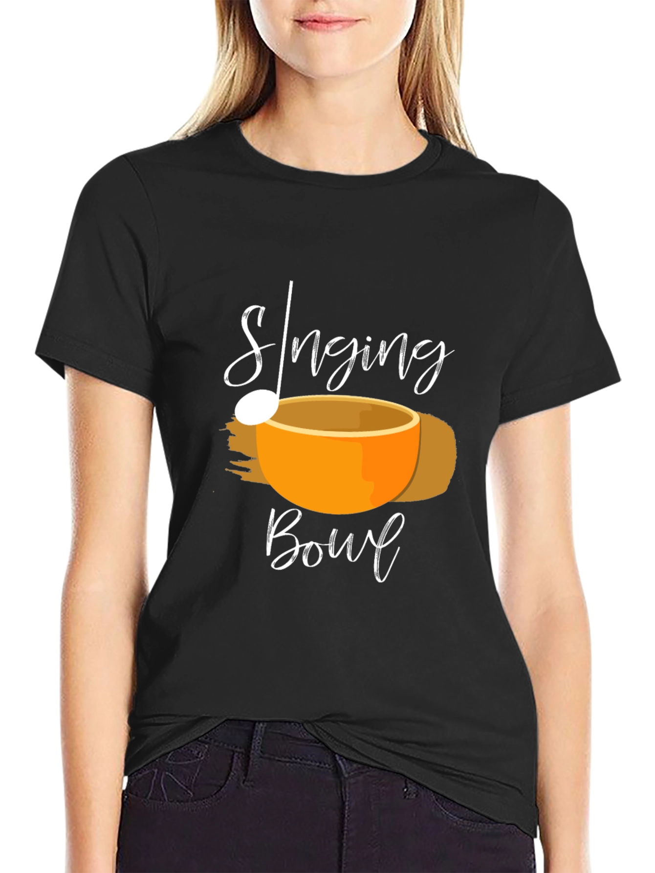 Black Singing Bowl Black T-Shirt - Meditation Apparel view 2
