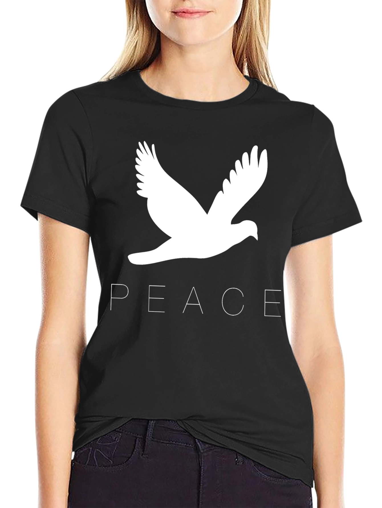 Black Peace Dove Graphic Tee - Black Cotton T-Shirt view 2