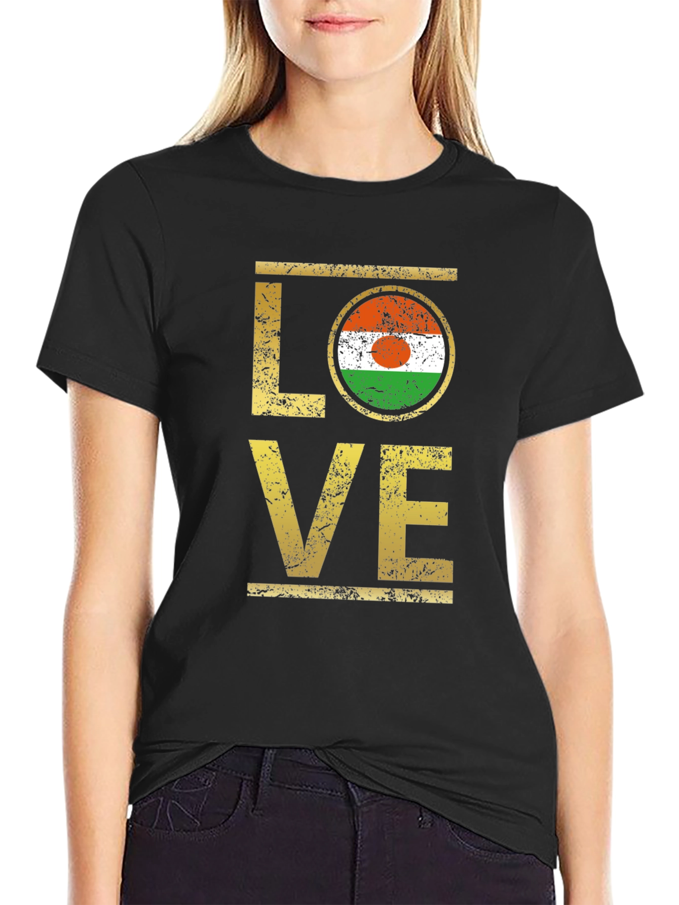 Black Niger Flag LOVE Graphic Tee view 2