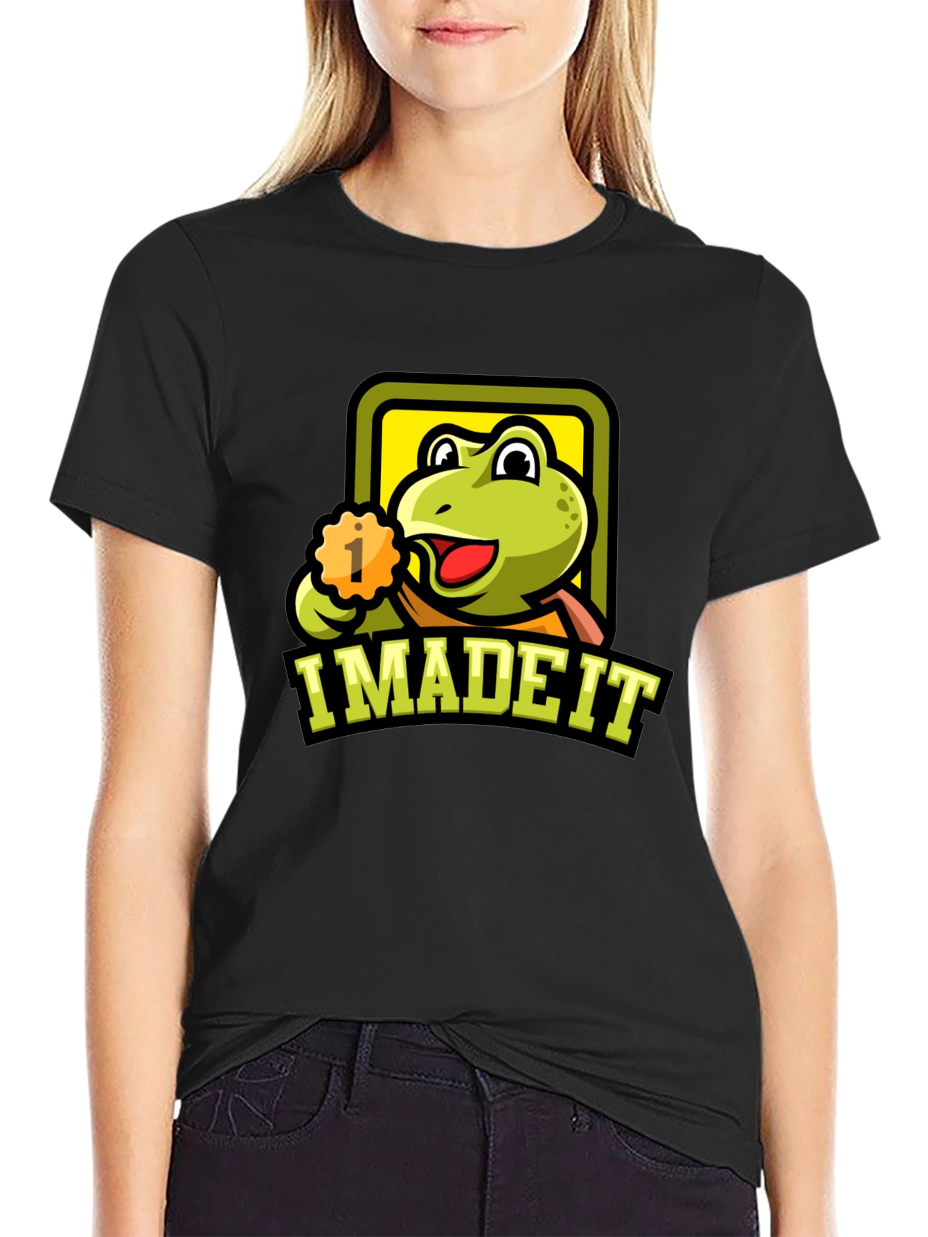 Black I Made It Frog Graphic T-Shirt - Black Cotton Tee view 2