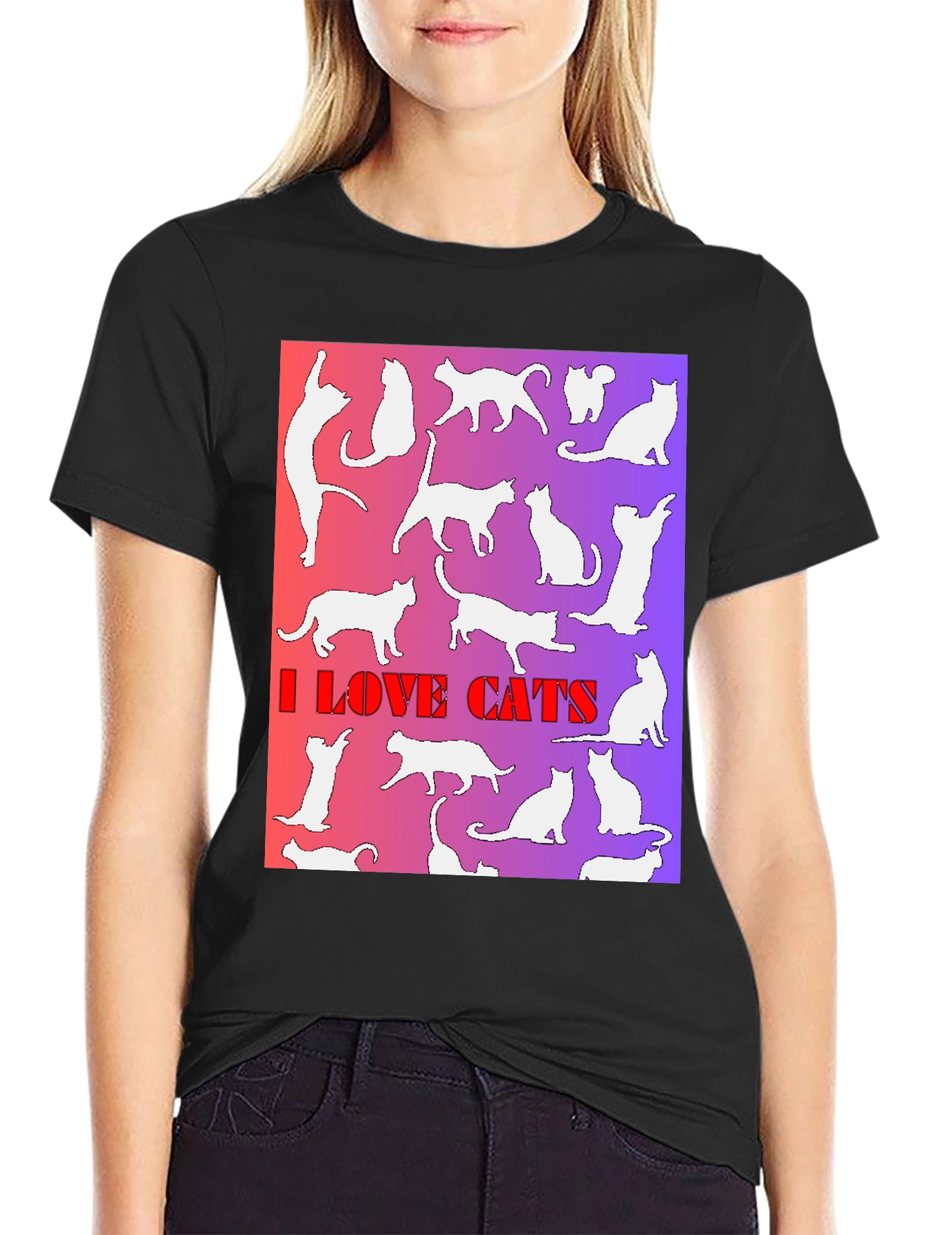 Black I Love Cats T-Shirt view 2