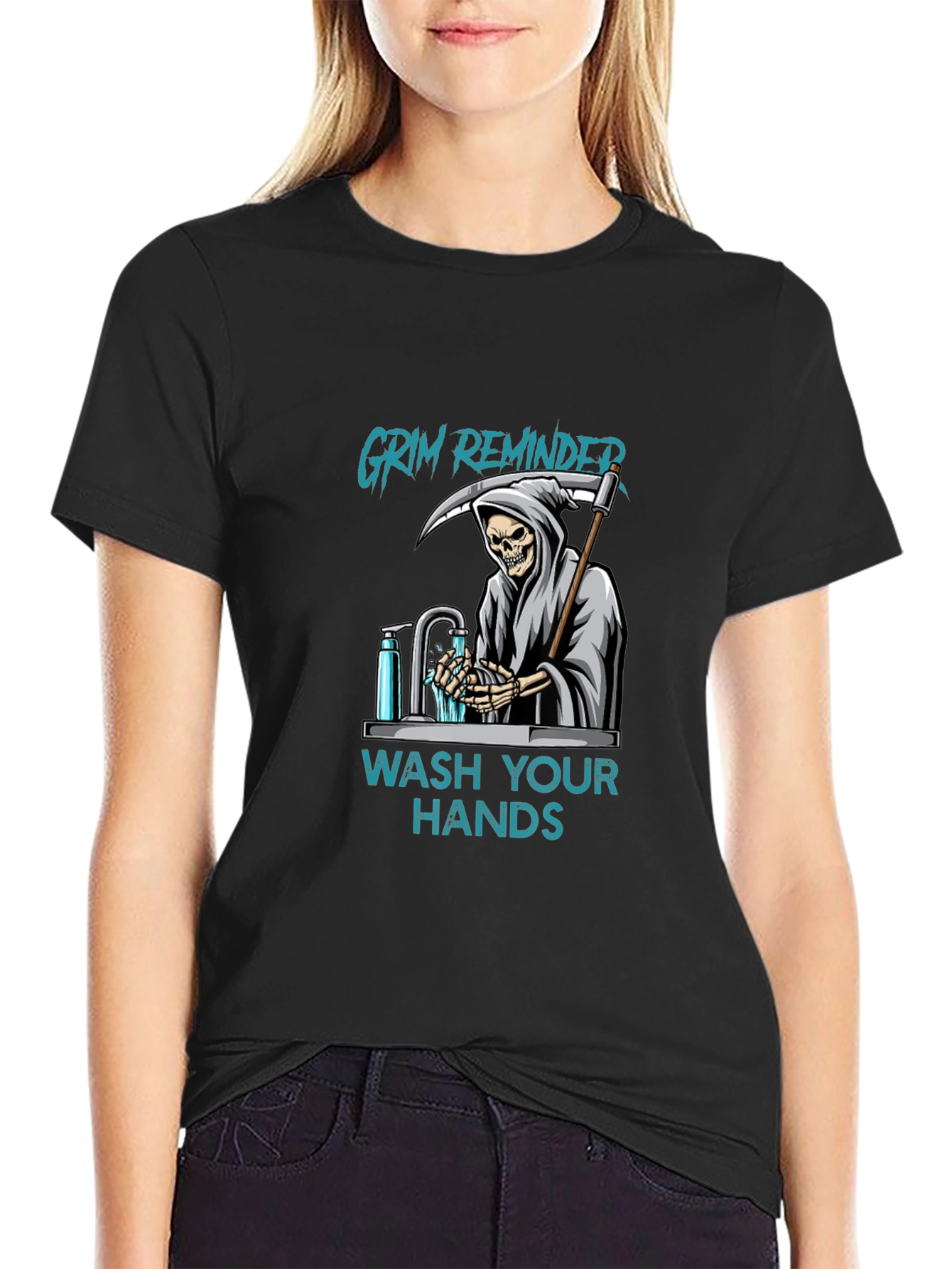 Black Grim Reminder Wash Your Hands Graphic Tee view 2