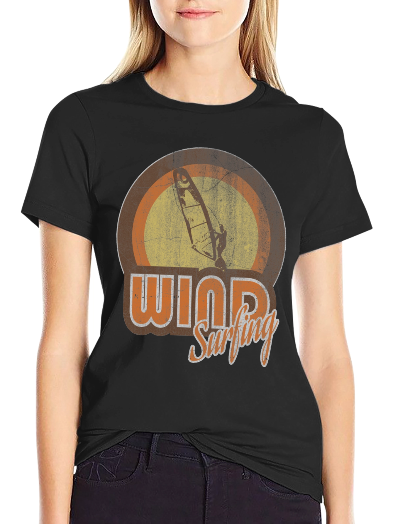 Black Vintage Windsurfing Graphic Tee - Retro Surfer T-Shirt view 2
