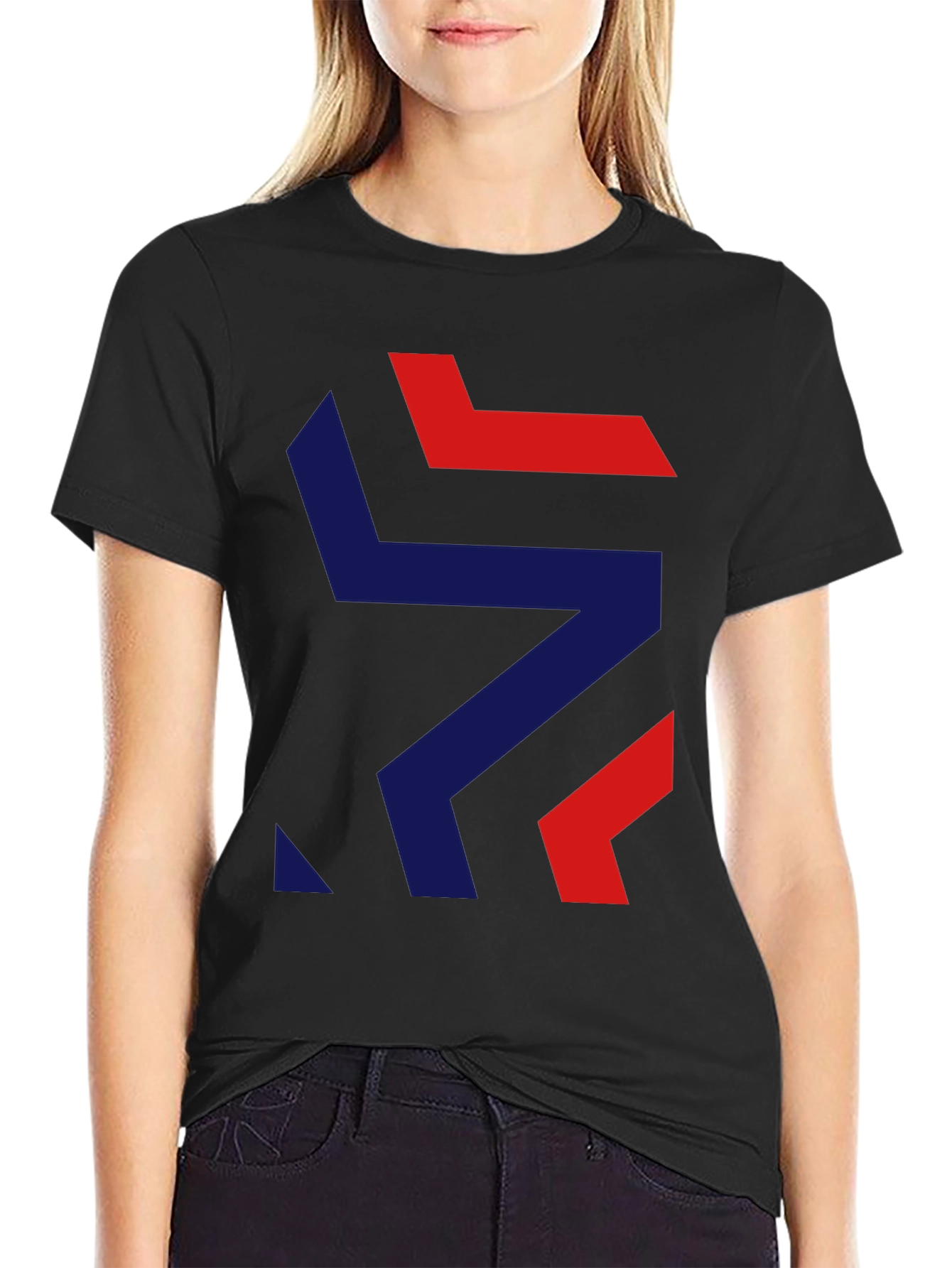 Black Modern Geometric Graphic Tee - Stylish Black T-Shirt view 2