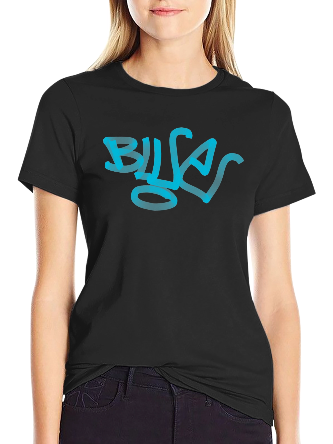 Black Men's Black Graphic Tee - Blue Graffiti Design view 2