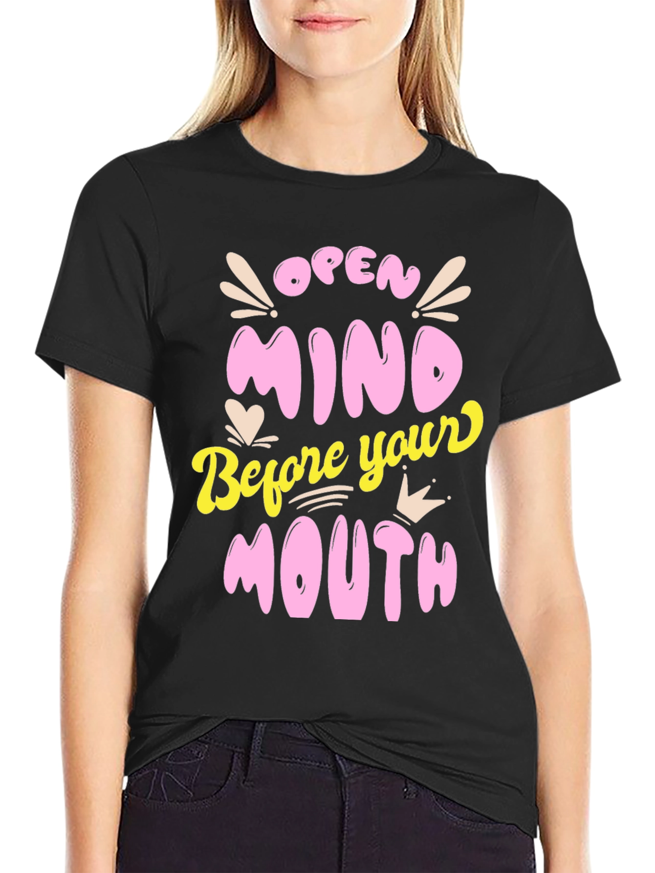 Black Open Mind Graphic Tee - Black Unisex T-Shirt view 2
