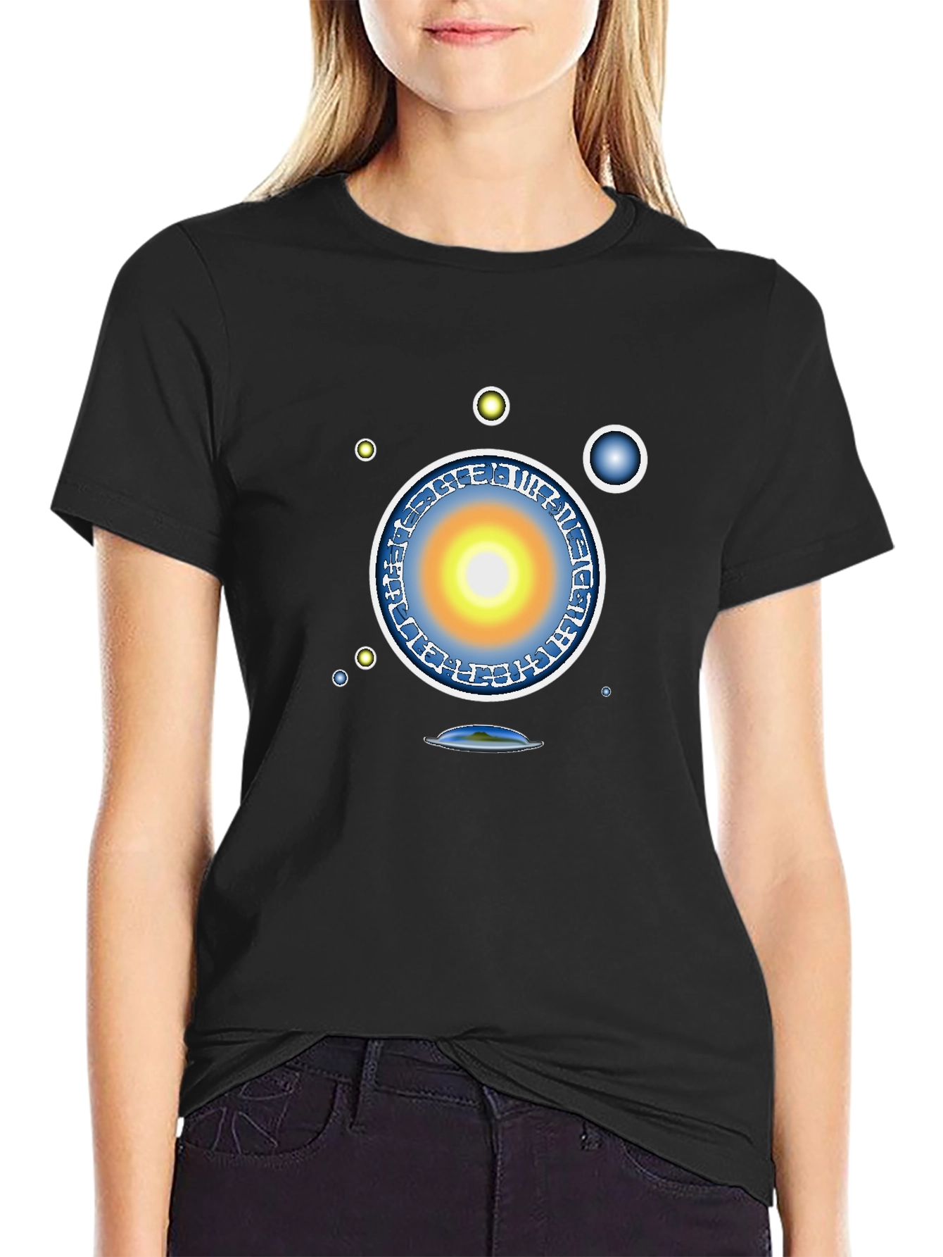 Black Abstract Solar System Graphic Tee - Black view 2