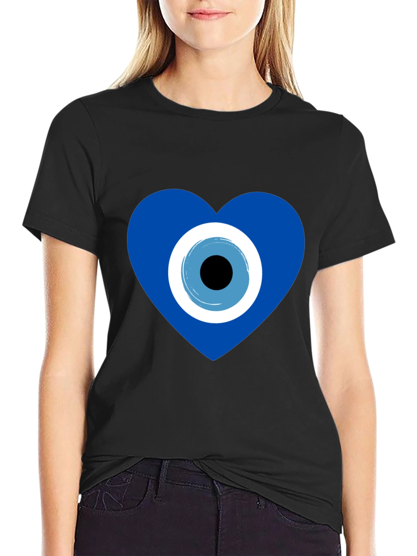 Black Evil Eye Heart Graphic T-Shirt - Stylish Protection view 2