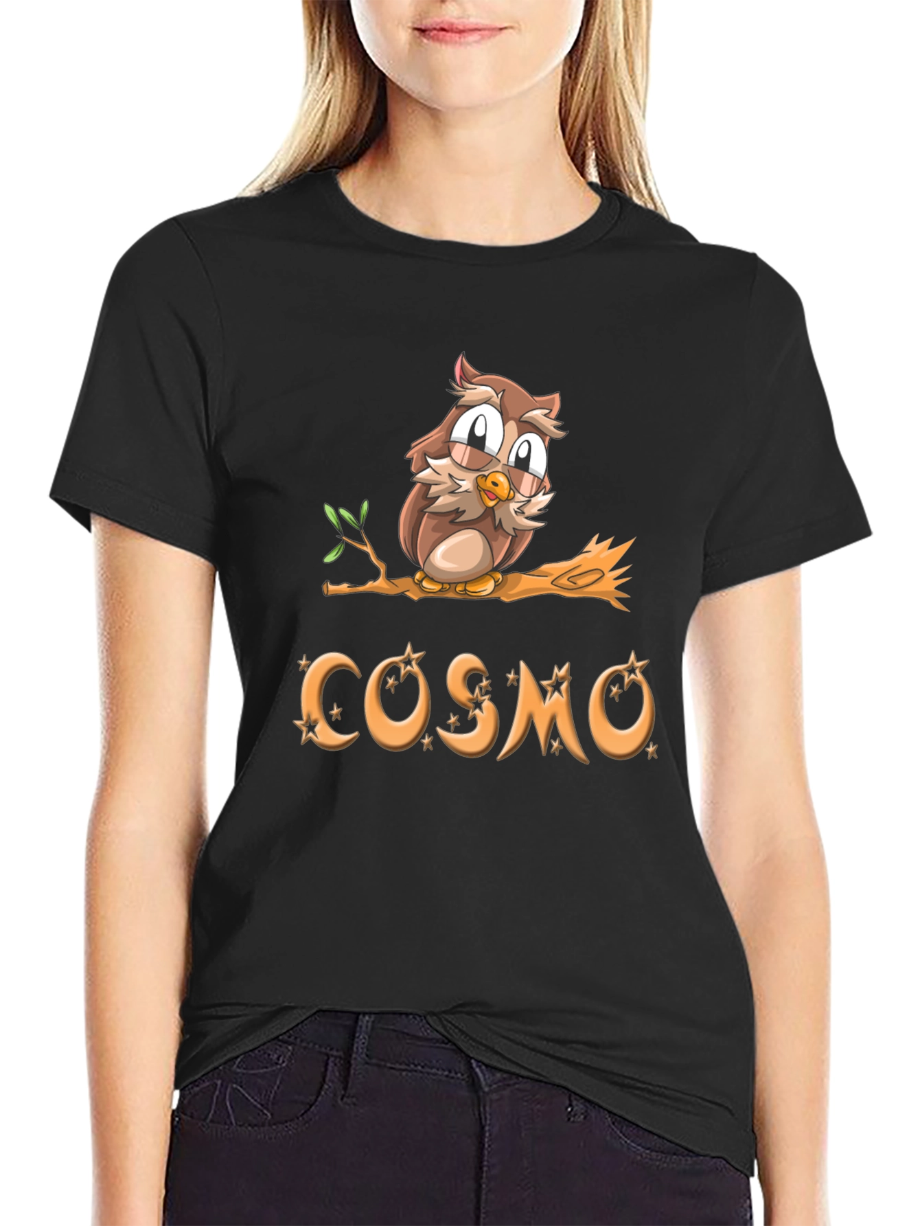 Black Cosmo Owl Graphic Tee - Black Cotton Blend view 2