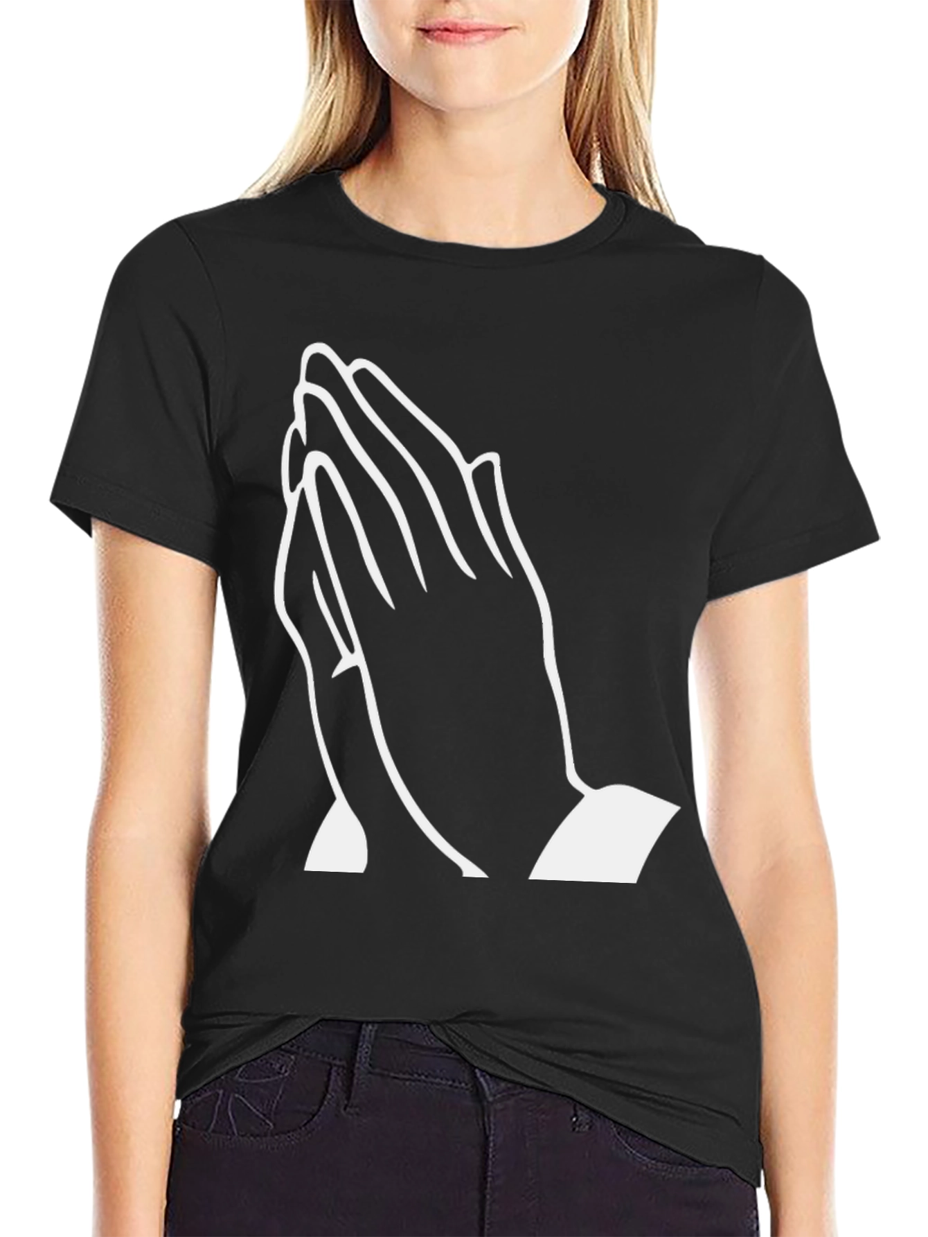Black Praying Hands Graphic T-Shirt - Black view 2