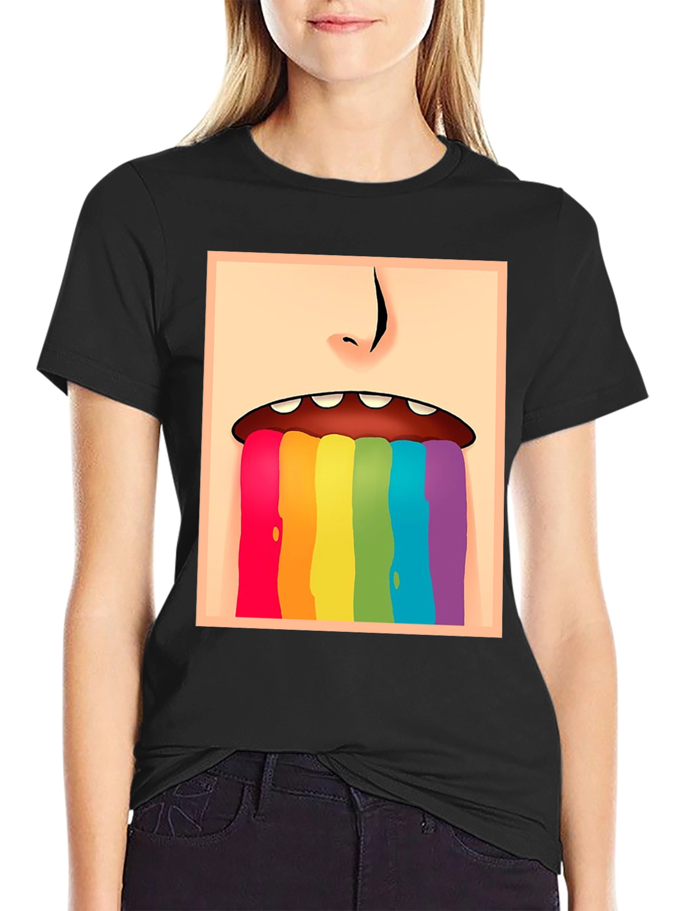Black Rainbow Vomit Graphic Tee - Black Cotton Comfort view 2