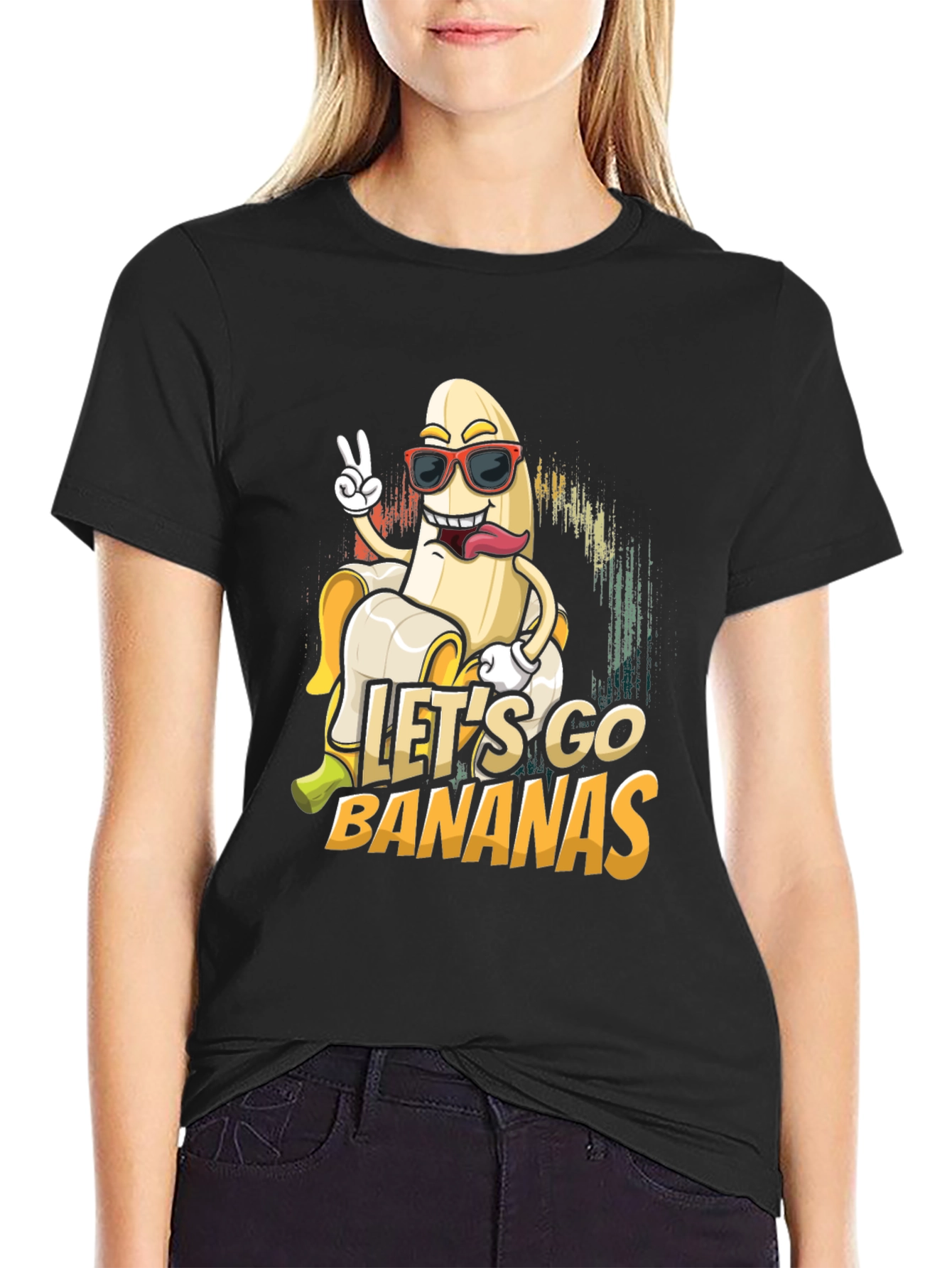 Black Let's Go Bananas Graphic Tee - Unisex Cotton T-Shirt view 2