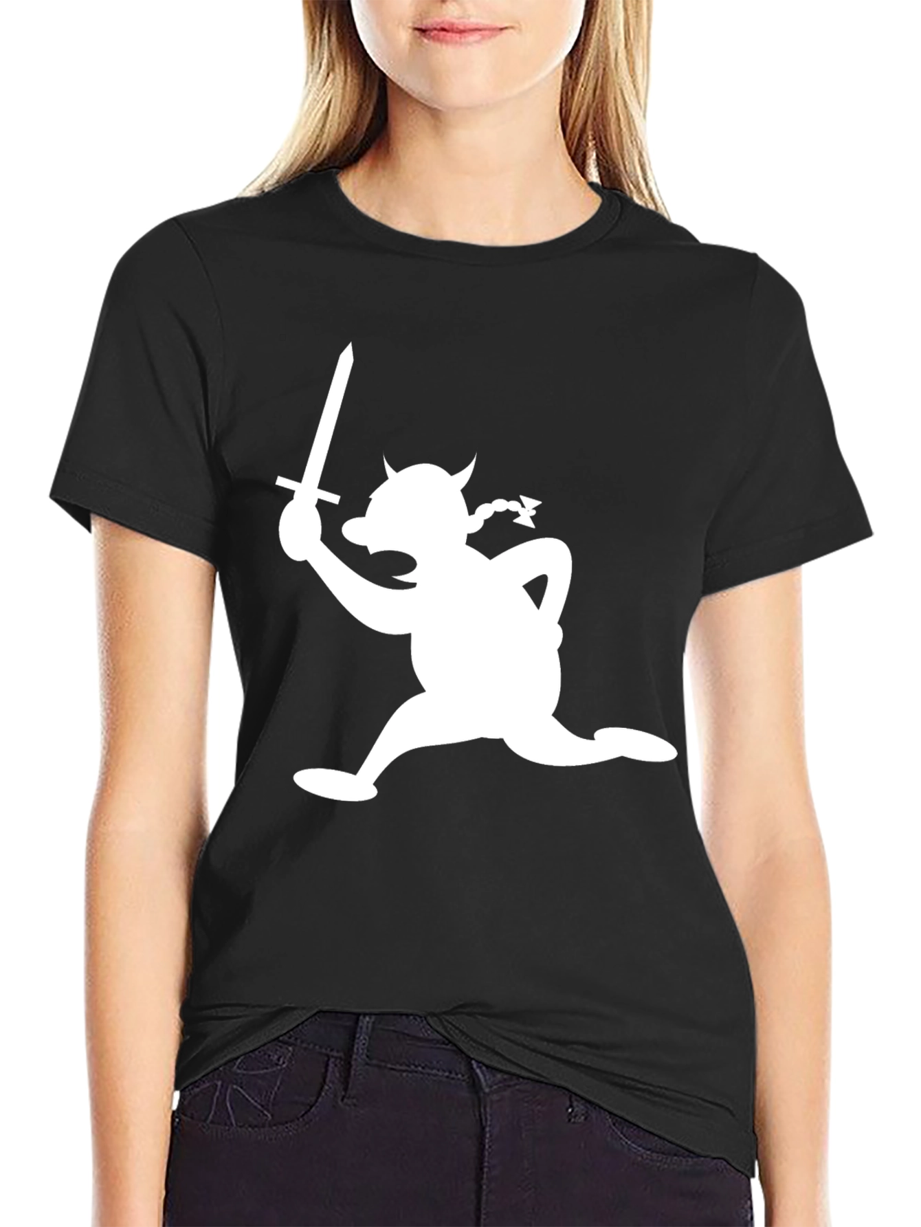 Black Viking Cartoon Graphic Tee - Black Cotton Casual Shirt view 2