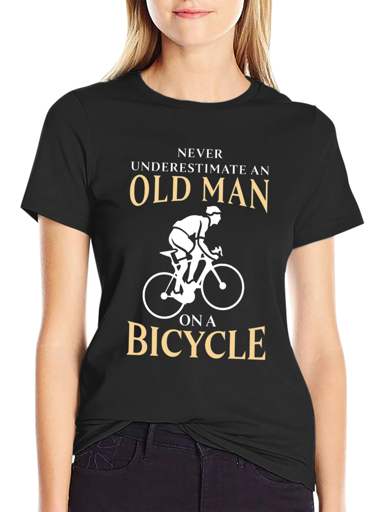 Black Never Underestimate Old Man on a Bicycle T-Shirt view 2