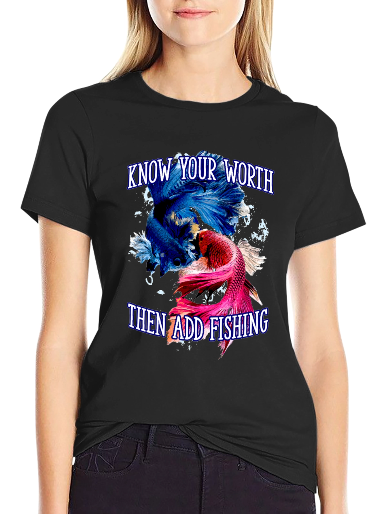 Black Know Your Worth Fishing T-Shirt view 2