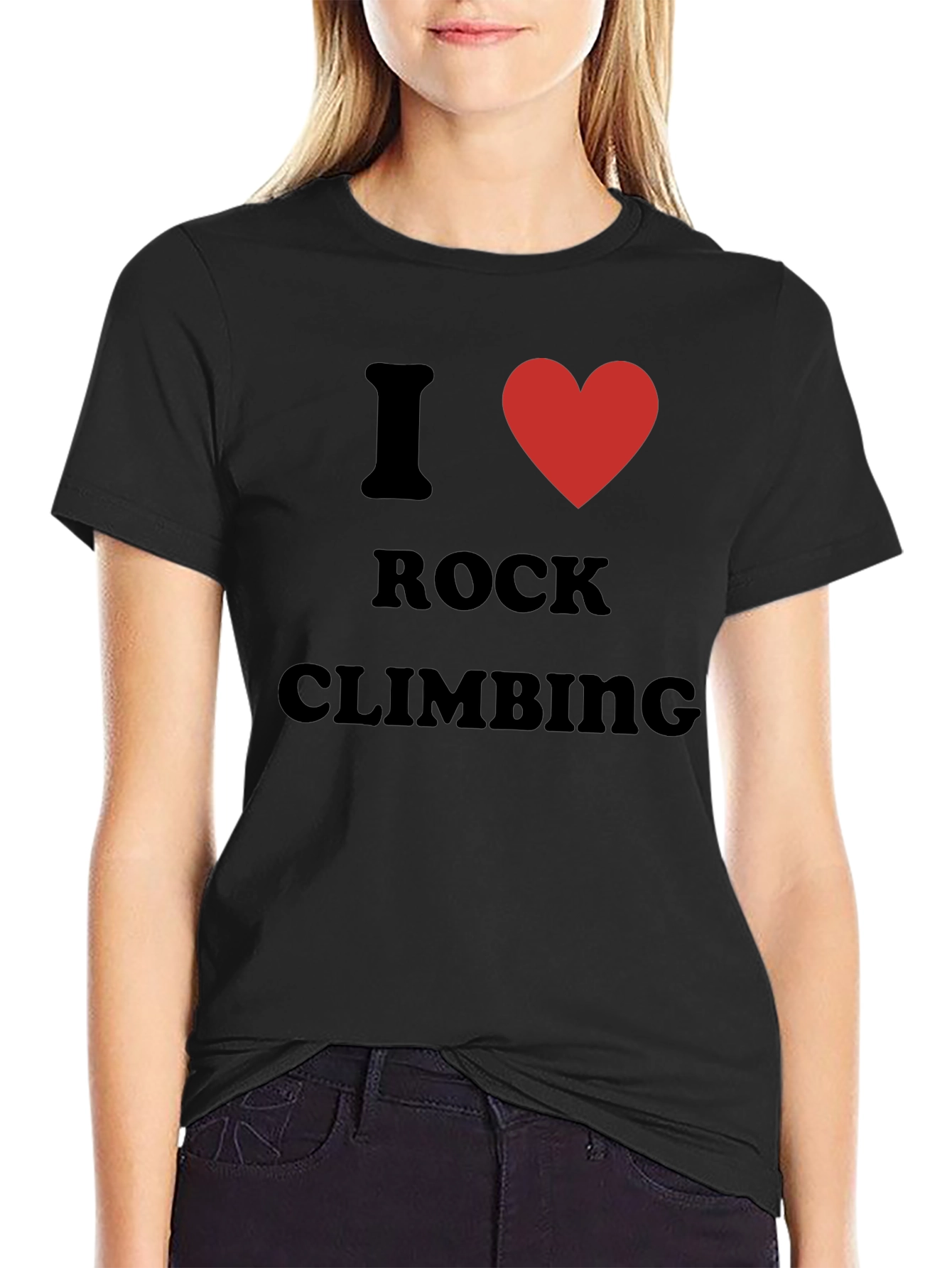 Black I Love Rock Climbing T-Shirt - Black Cotton Tee view 2