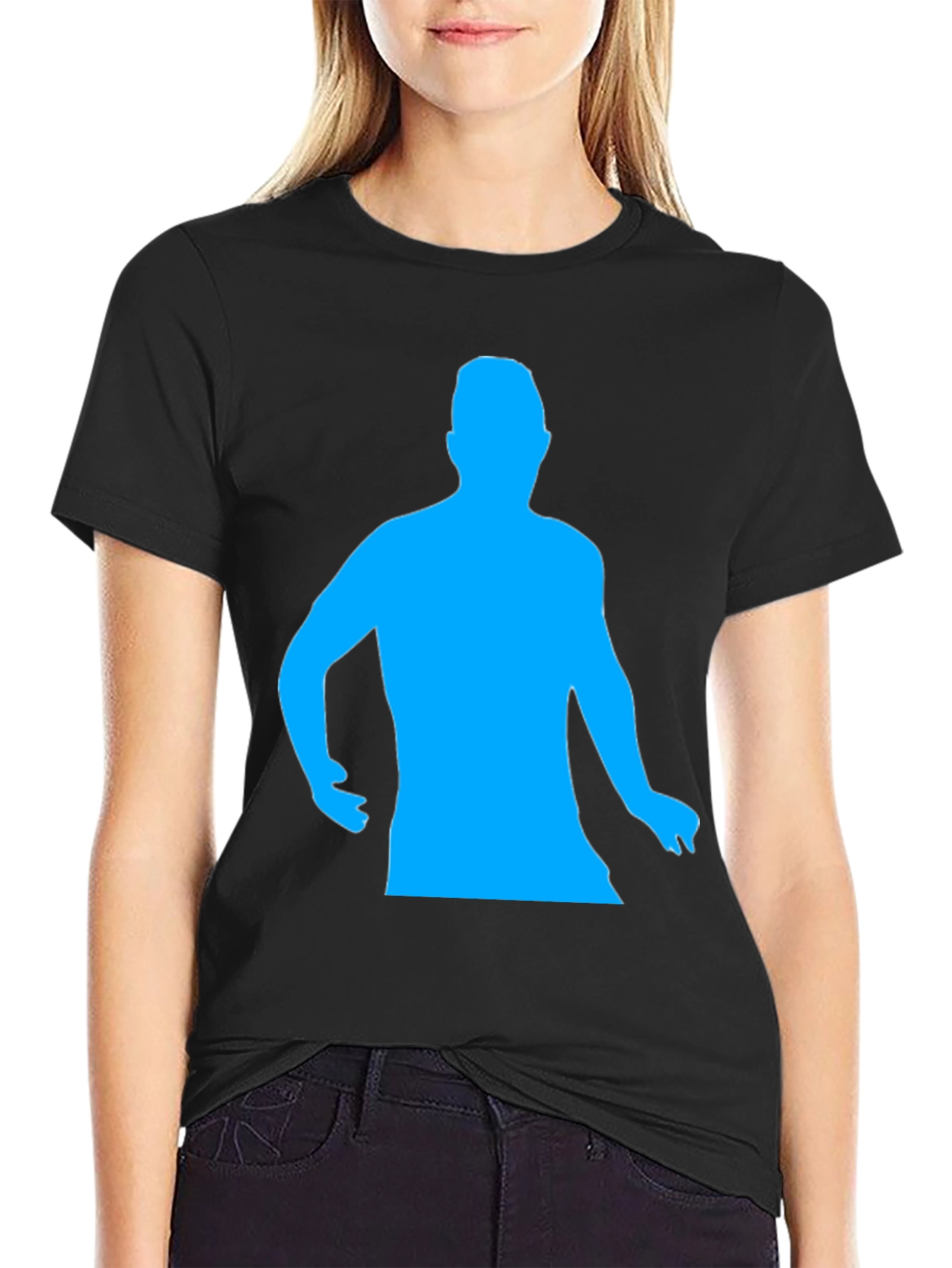 Black Cool Black T-Shirt with Blue Silhouette view 2