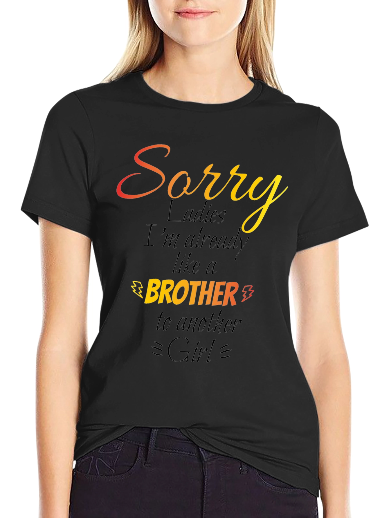 Black Sorry Ladies Brother Graphic Tee - Black Cotton Shirt view 2