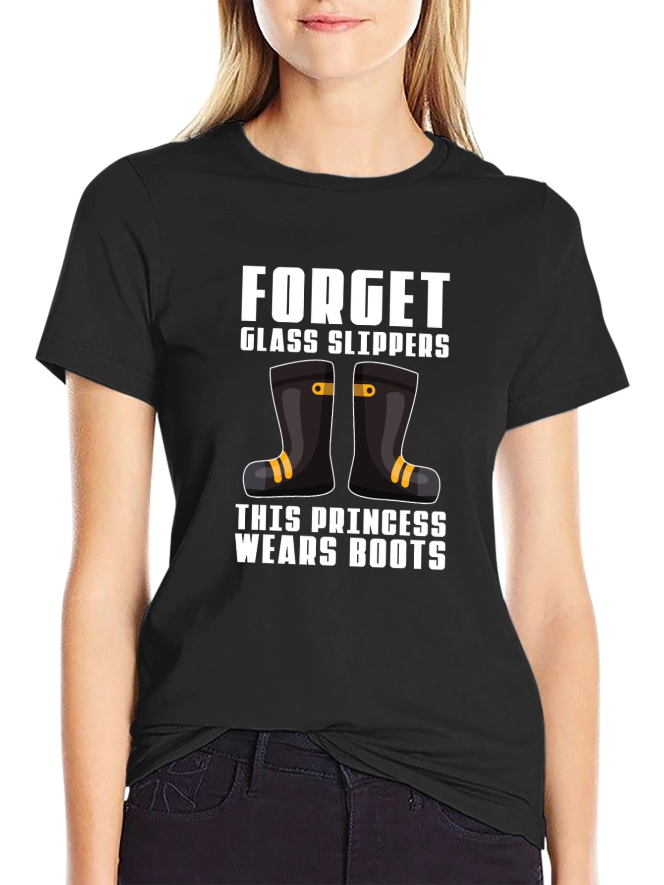 Black Forget Glass Slippers Princess Wears Boots T-Shirt view 2