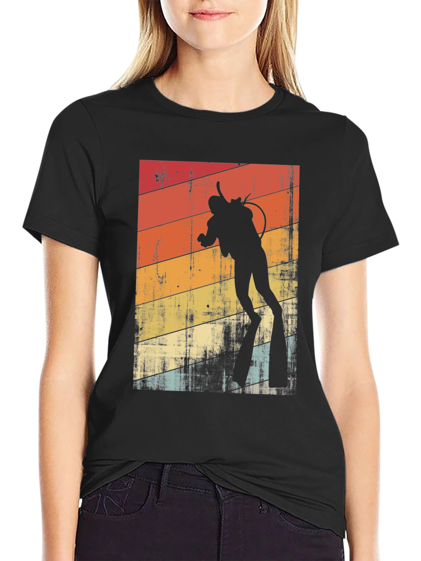Black Vintage Diver T-Shirt - Retro Scuba Diving Design view 2