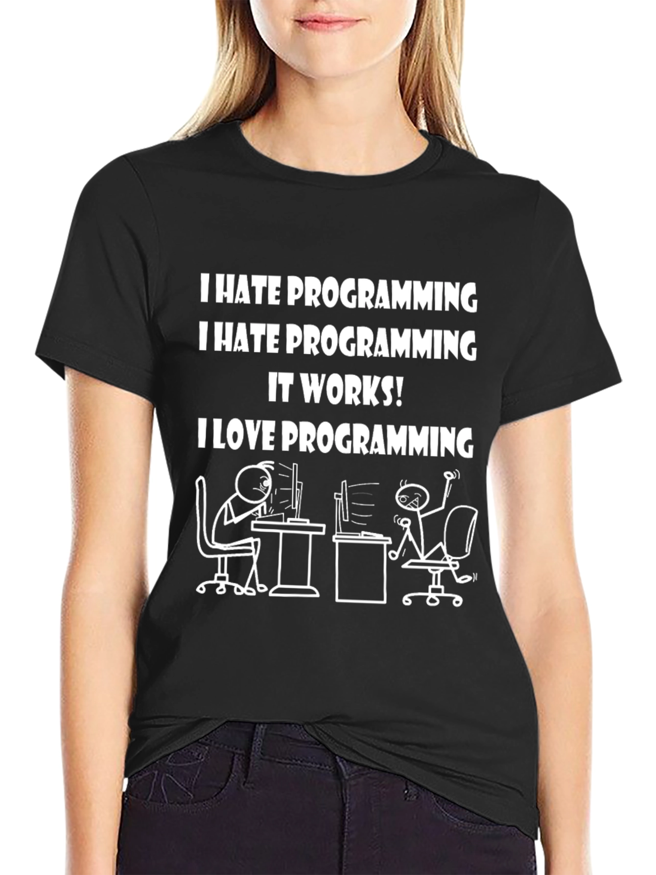 Black I Hate Programming Funny T-Shirt view 2