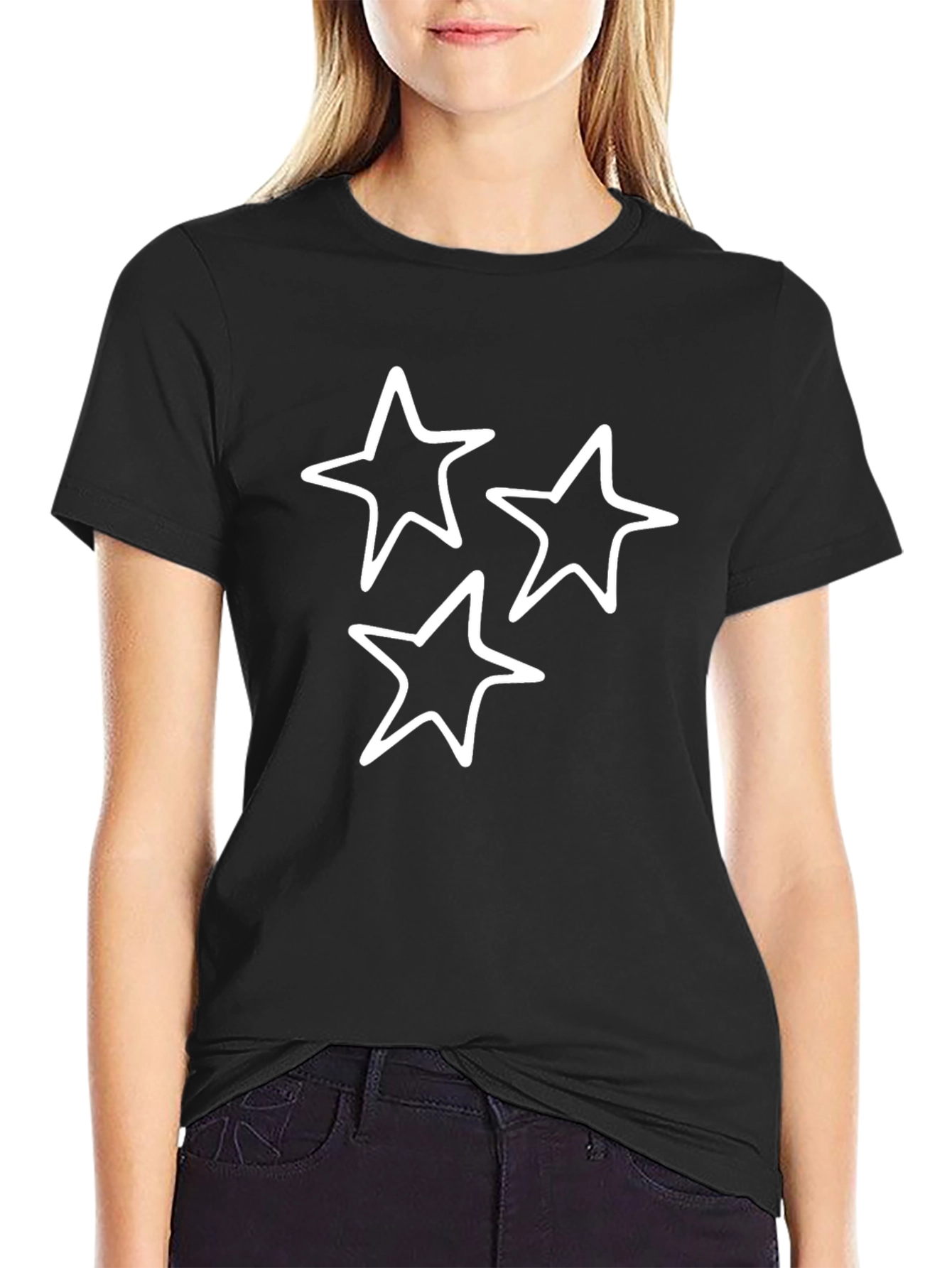 Black Black T-Shirt with White Star Design view 2