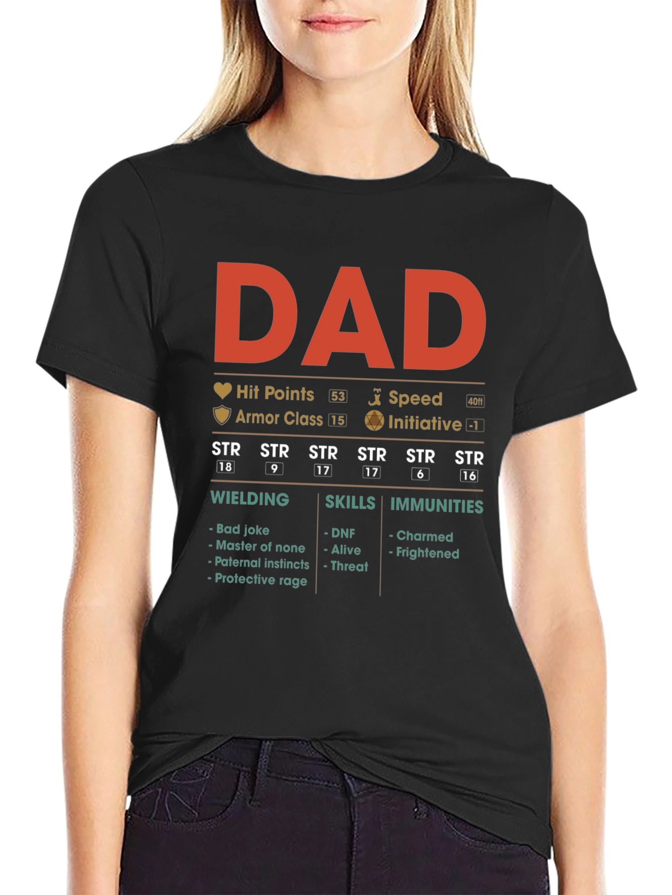 Black DAD RPG Stats T-Shirt view 2