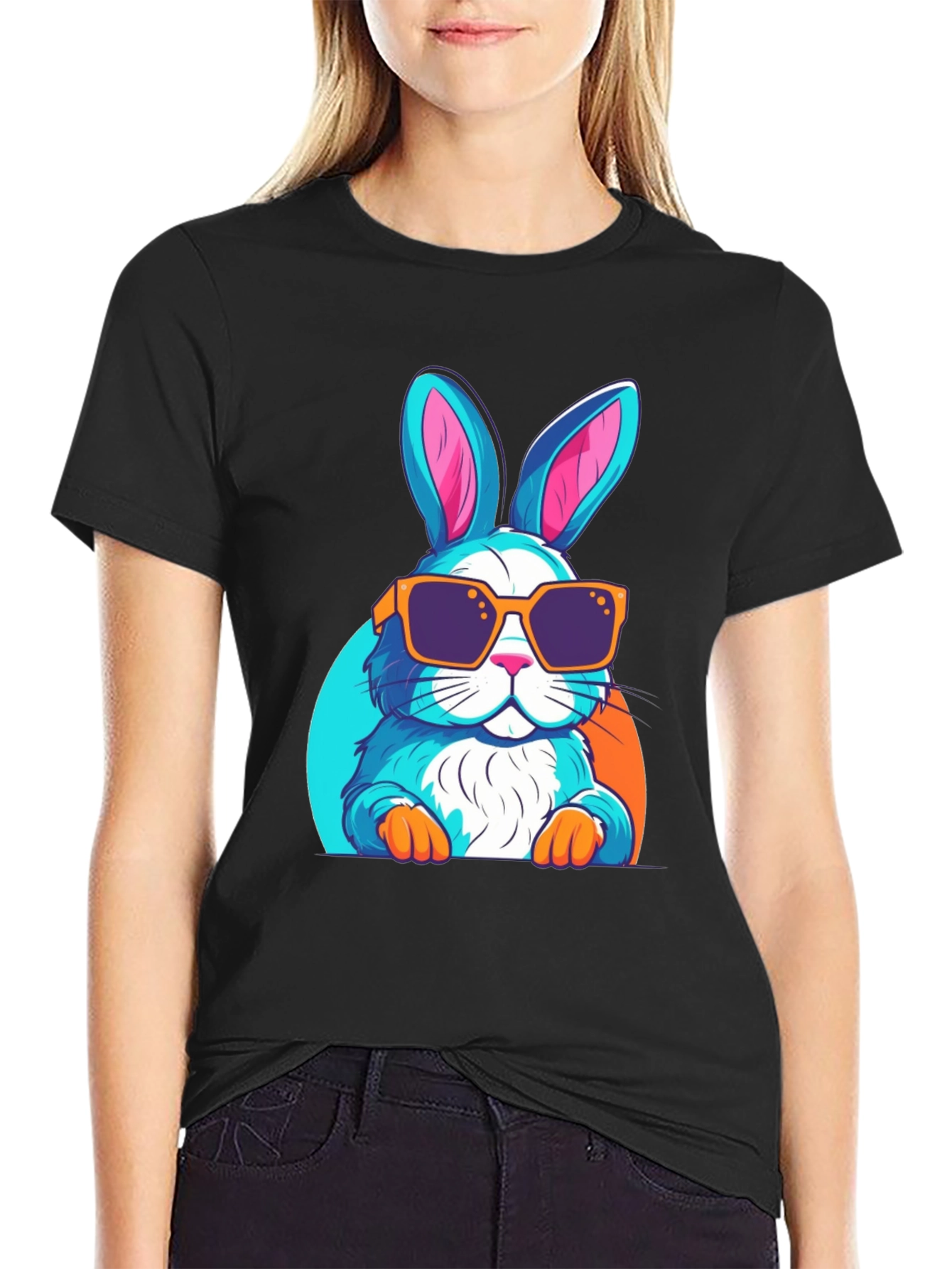 Black Cool Rabbit Graphic T-Shirt view 2