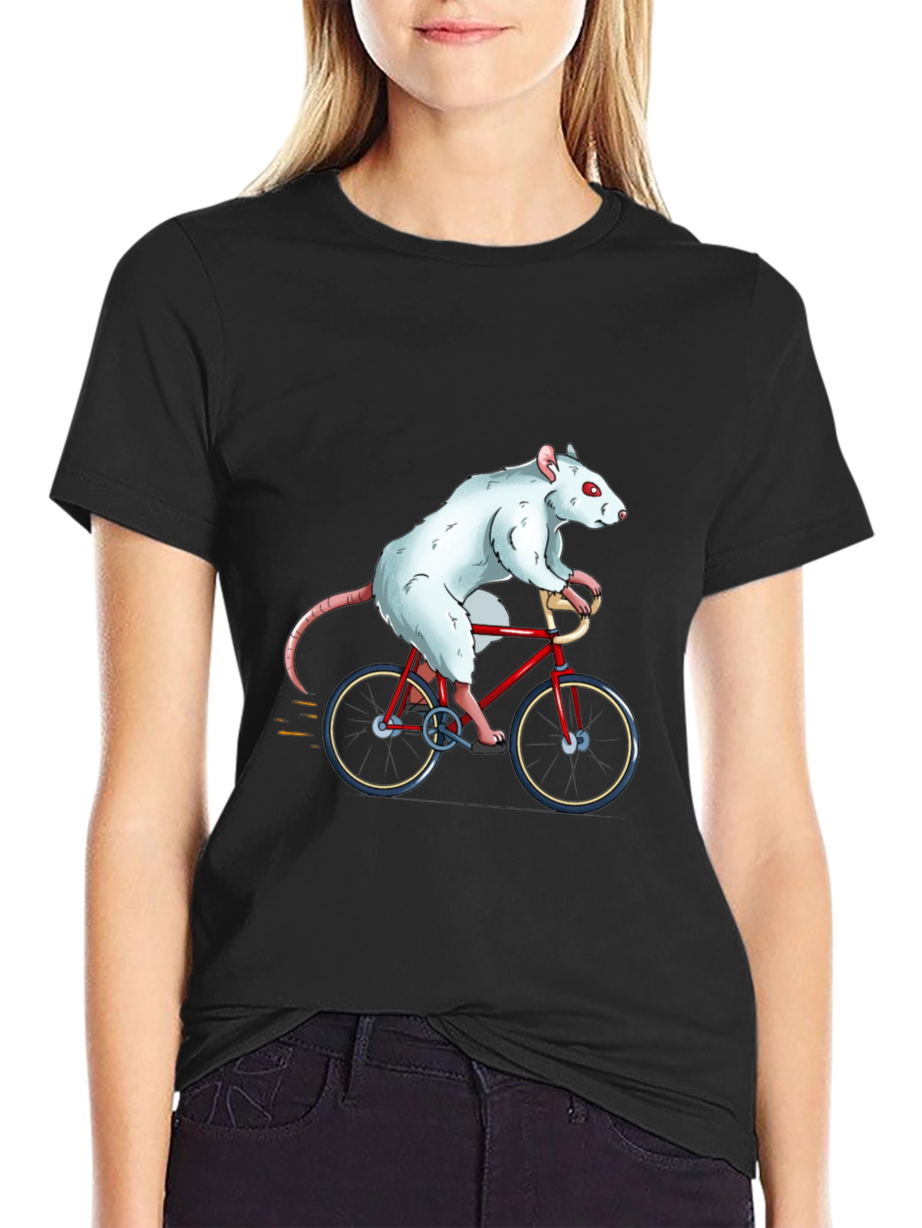 Black Rat on Bike Graphic Tee - Unique Funny T-Shirt view 2