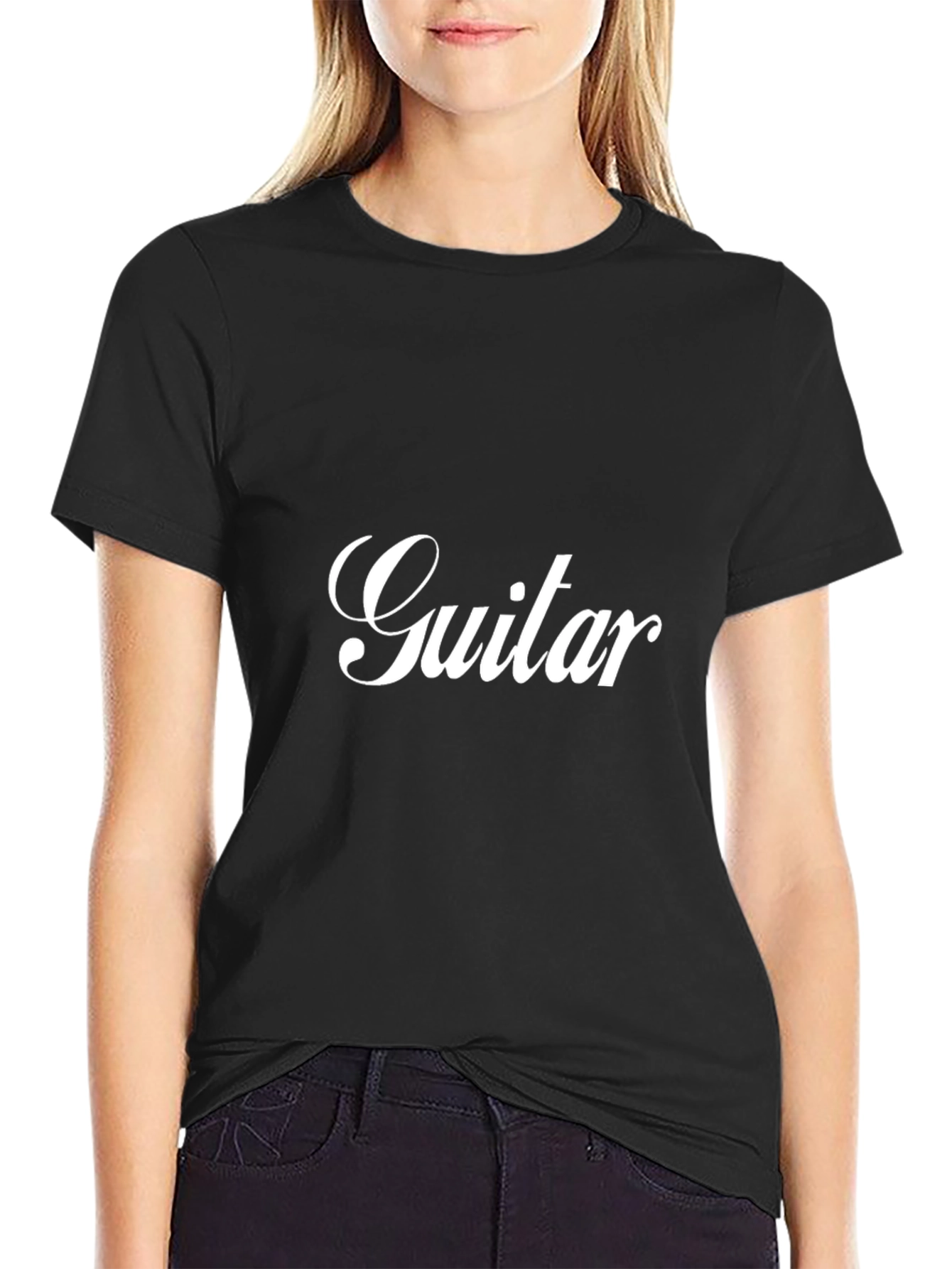 Black Guitar T-Shirt -  Classic Crew Neck Black Tee view 2