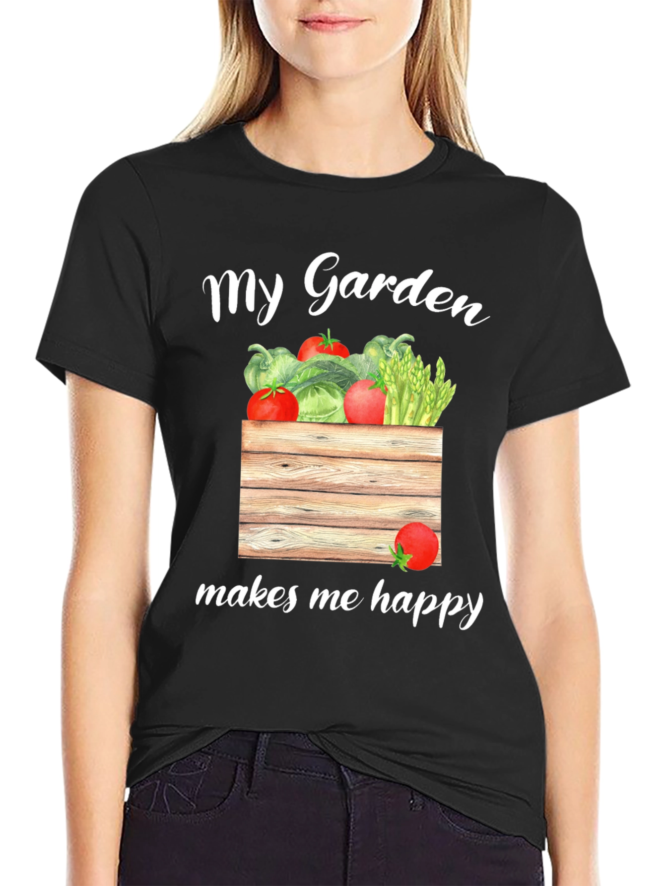 Black My Garden Makes Me Happy T-Shirt view 2