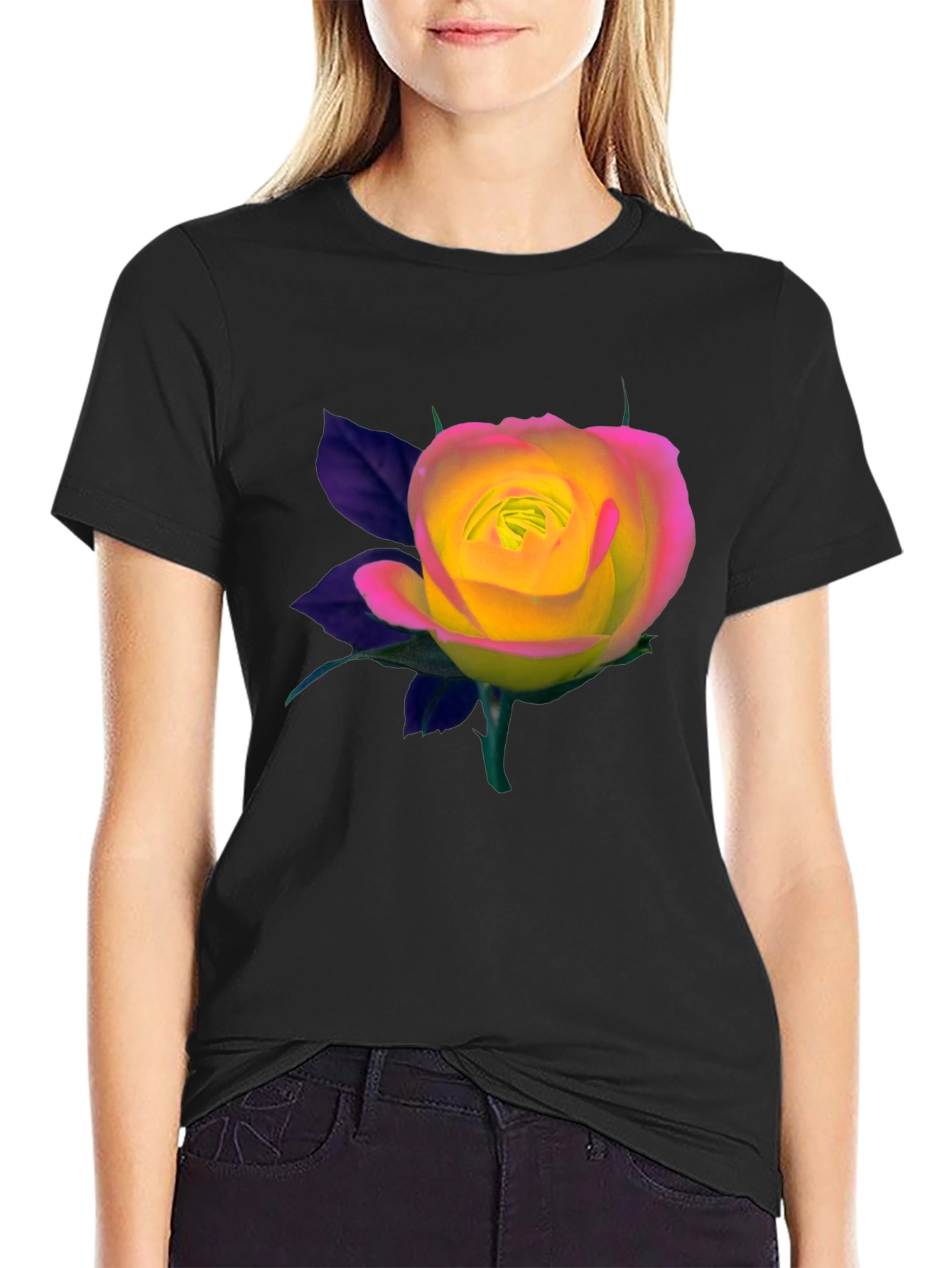 Black Rose Graphic Black T-Shirt view 2