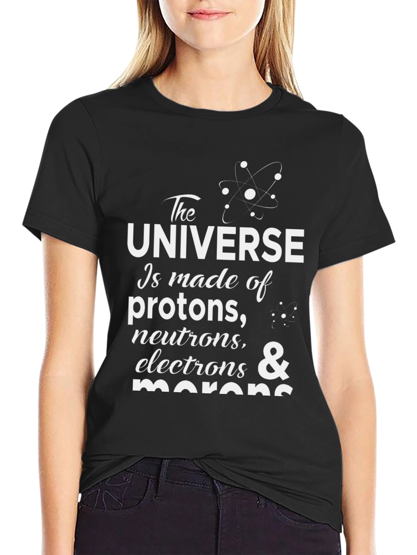 Black The Universe Funny Science T-Shirt view 2