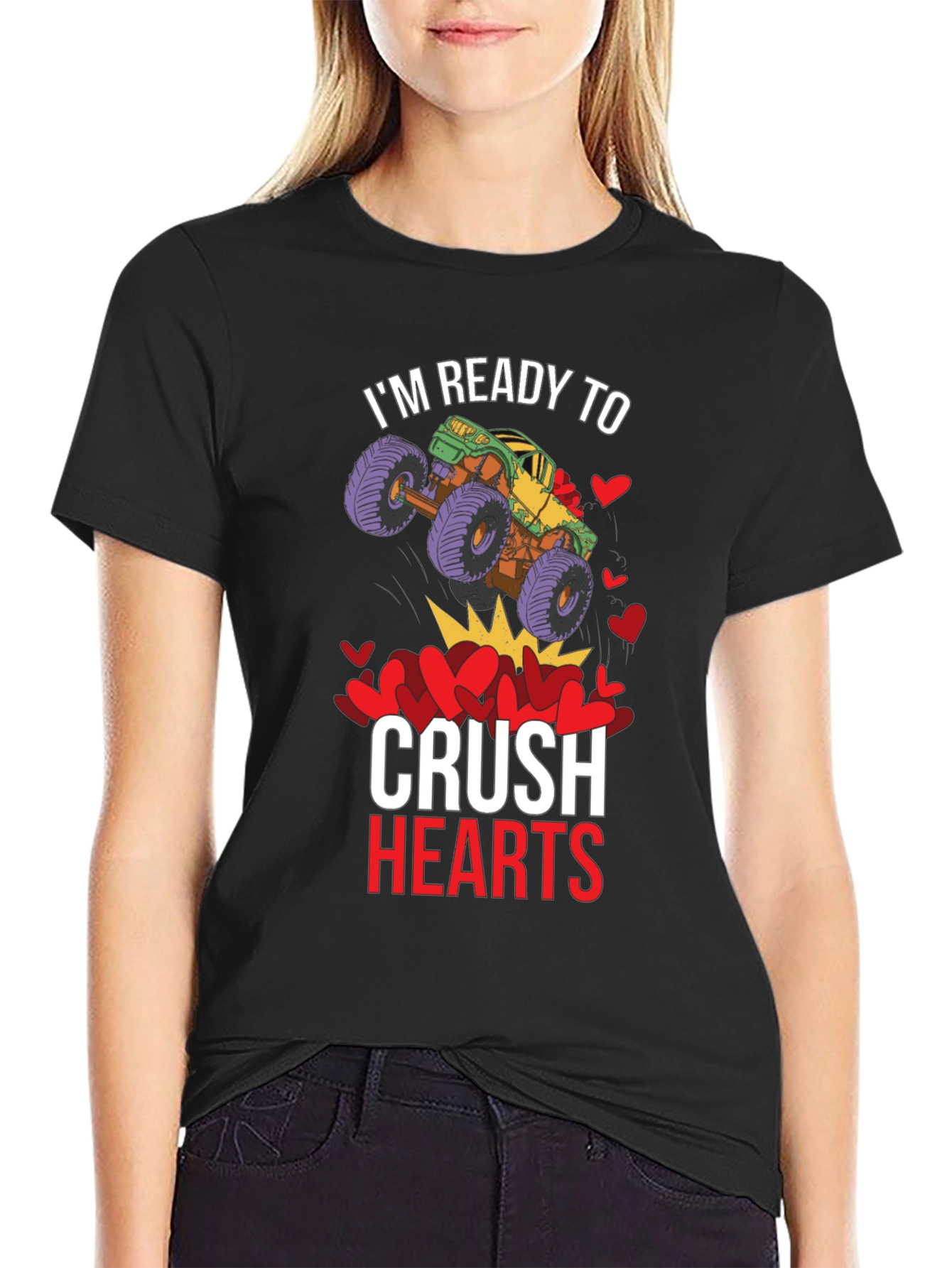 Black Ready to Crush Hearts Monster Truck T-Shirt view 2