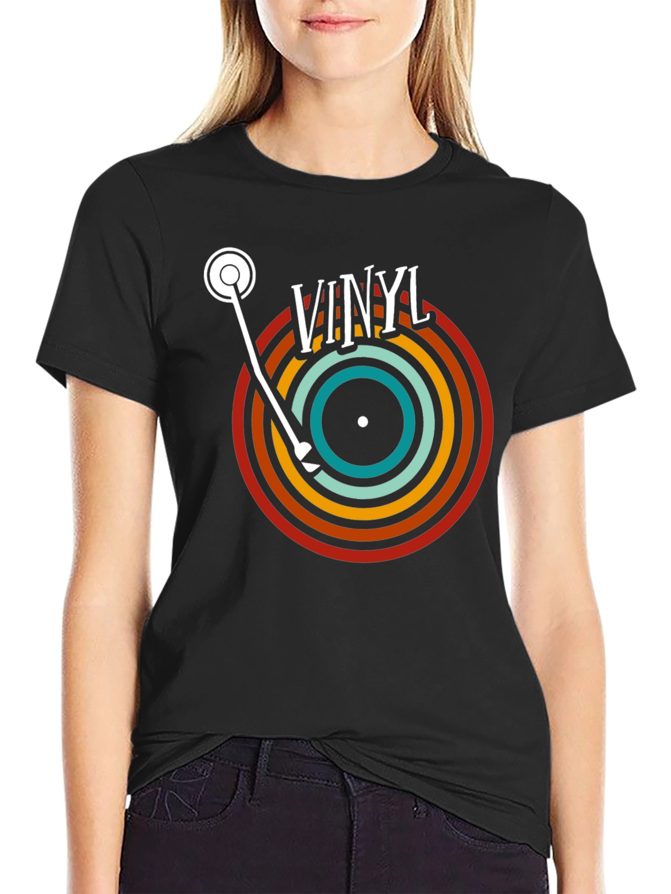 Black Retro Vinyl Record T-Shirt - Black view 2
