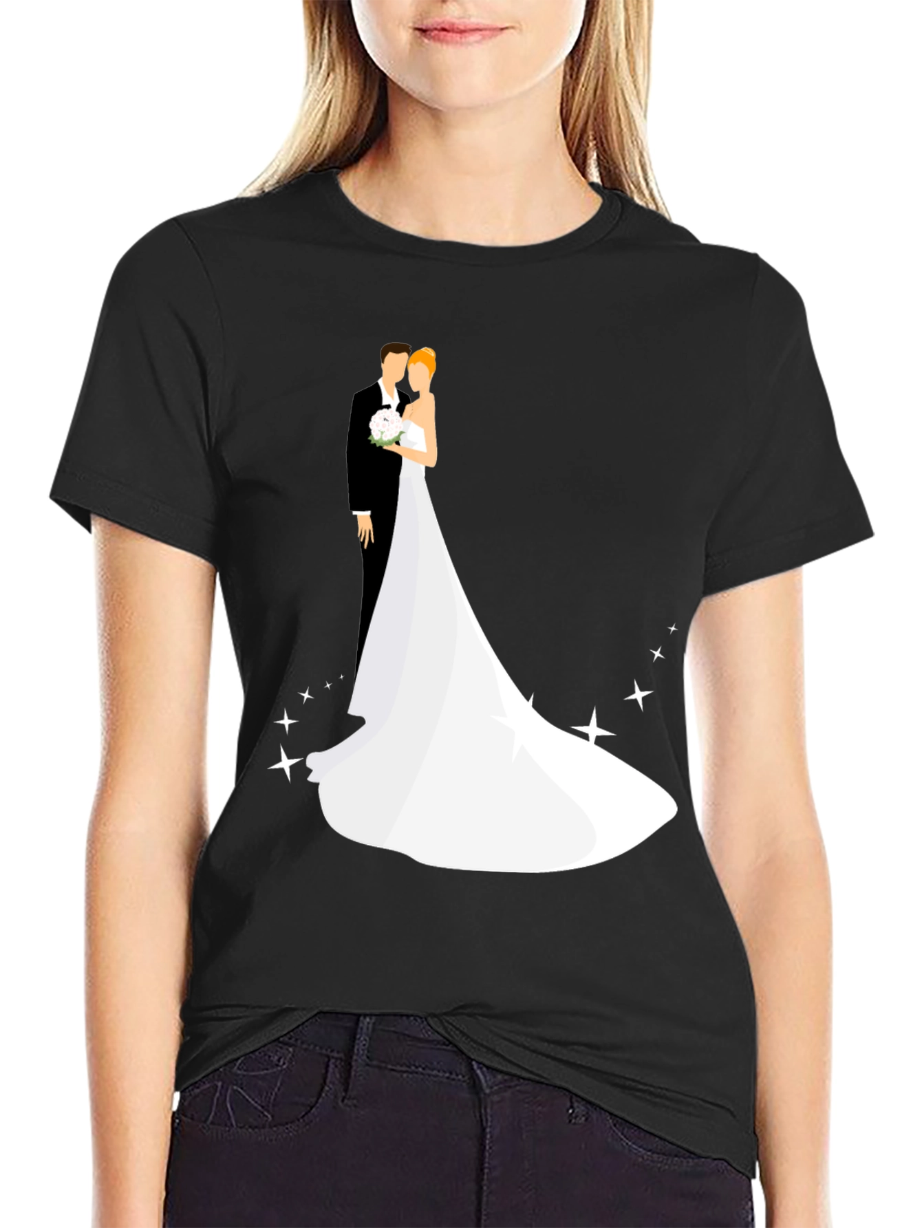 Black Wedding Couple Graphic Black T-Shirt view 2