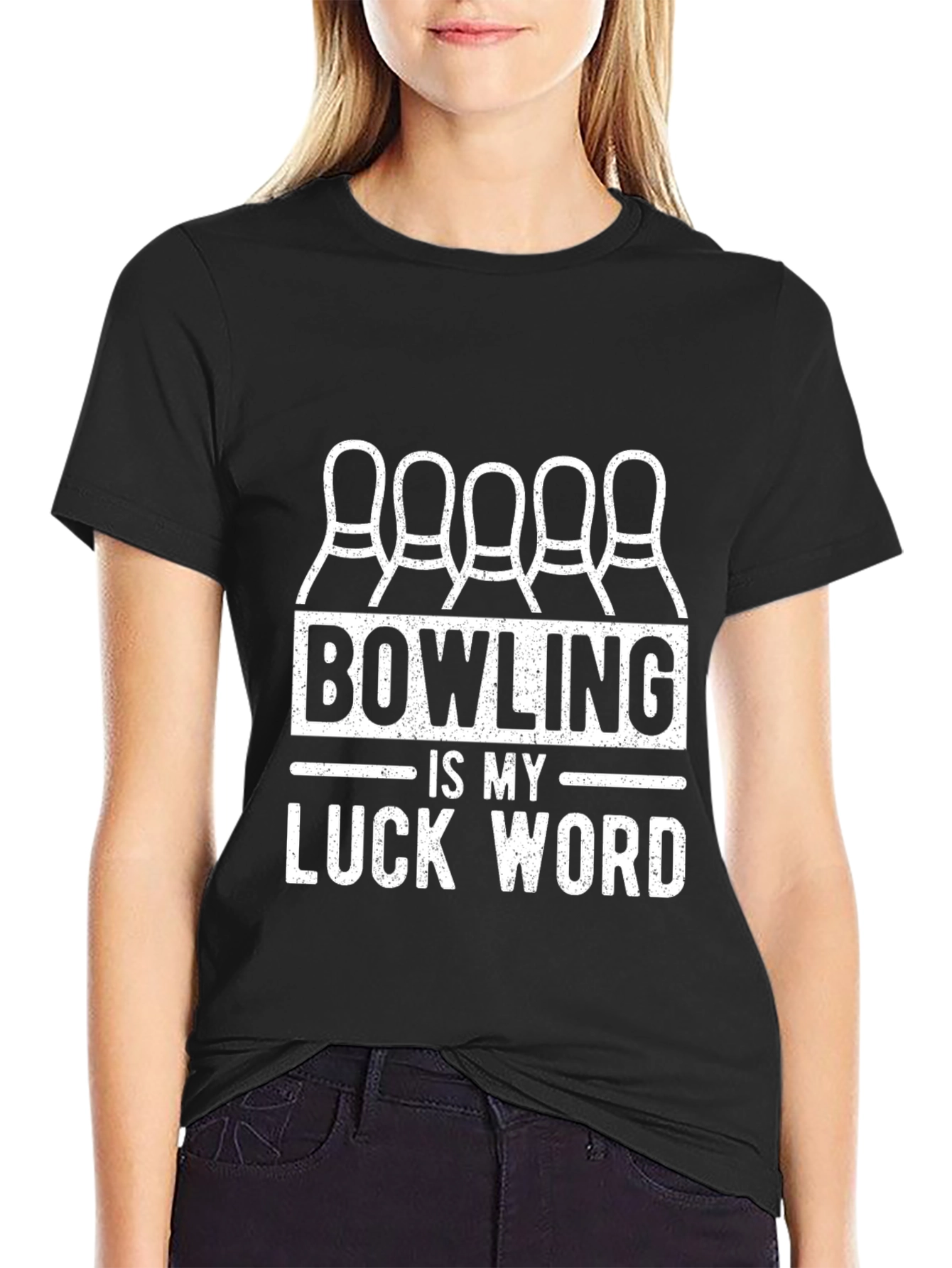 Black Bowling is My Luck Word T-Shirt view 2