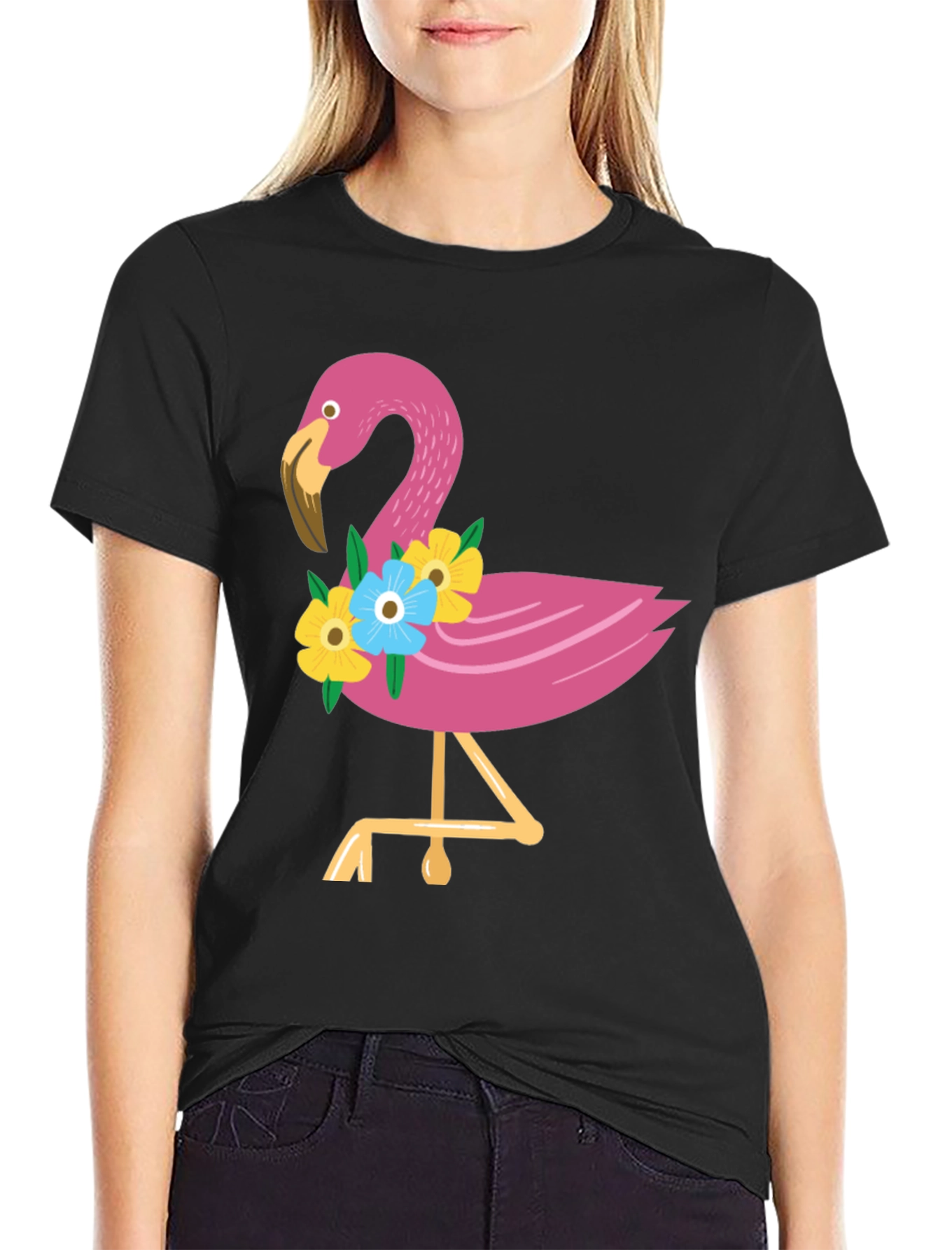 Black Tropical Flamingo Graphic Tee - Black view 2