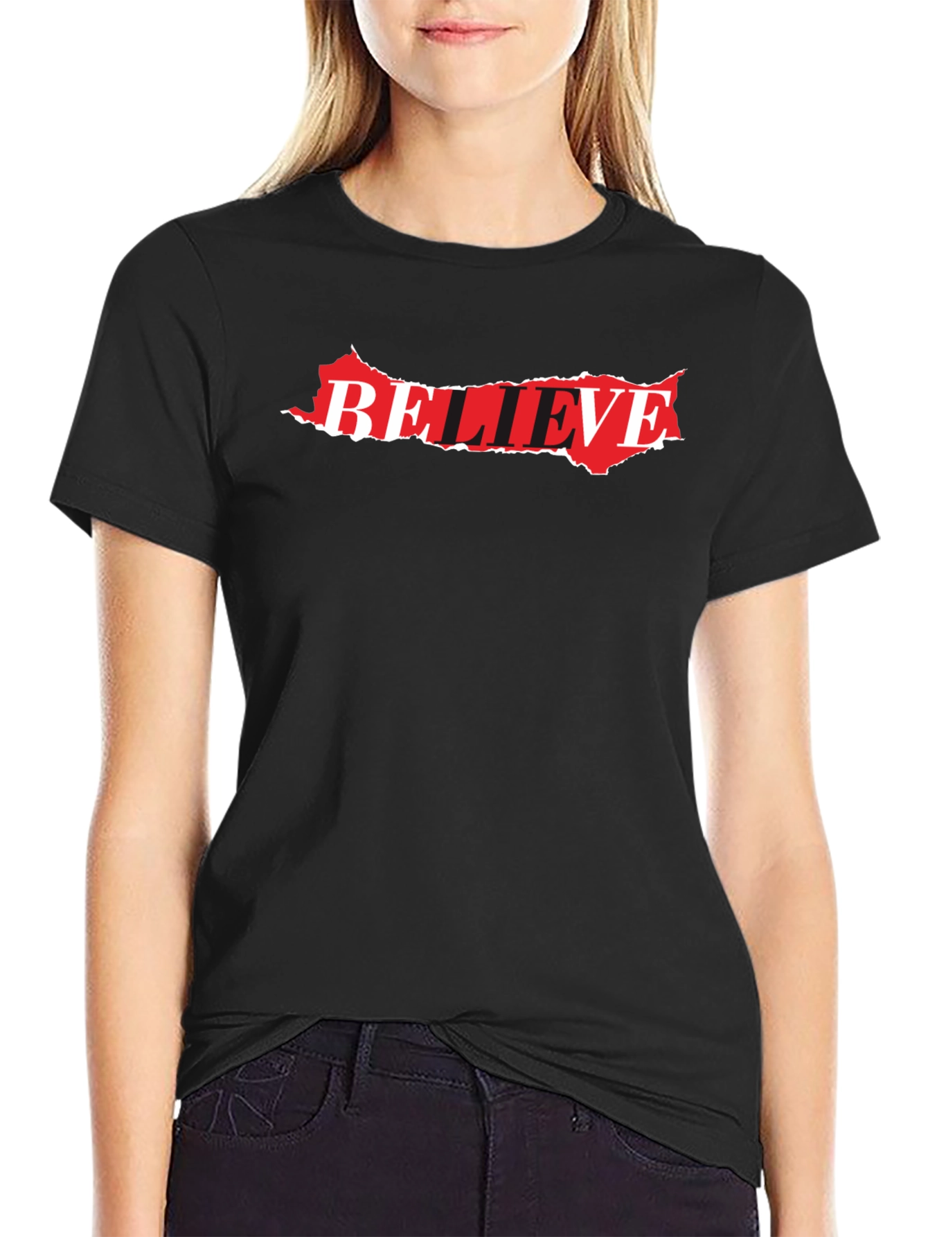 Black Believe Graphic Tee - Stylish Black Cotton Blend T-Shirt view 2
